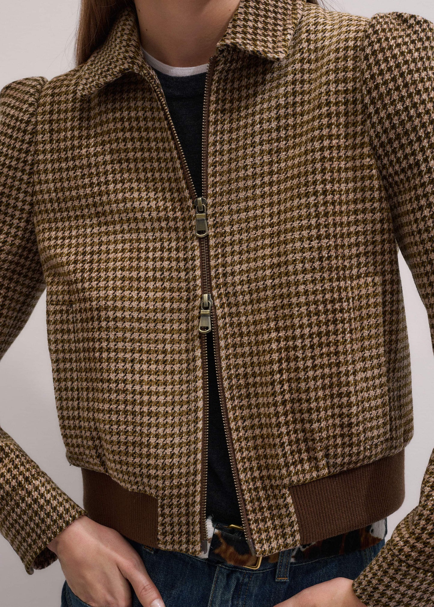 ME and EM Clothing Brown Super Soft Houndstooth Bomber Jacket