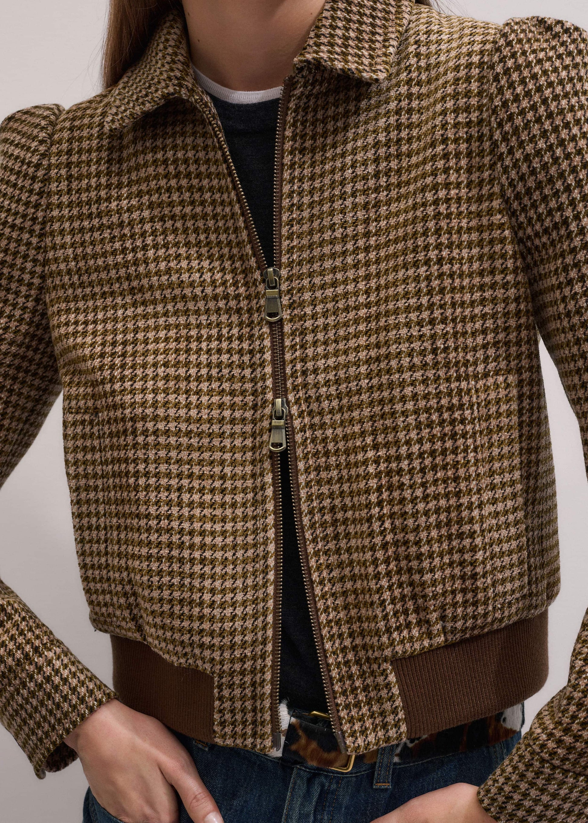 ME and EM Clothing Brown Super Soft Houndstooth Bomber Jacket