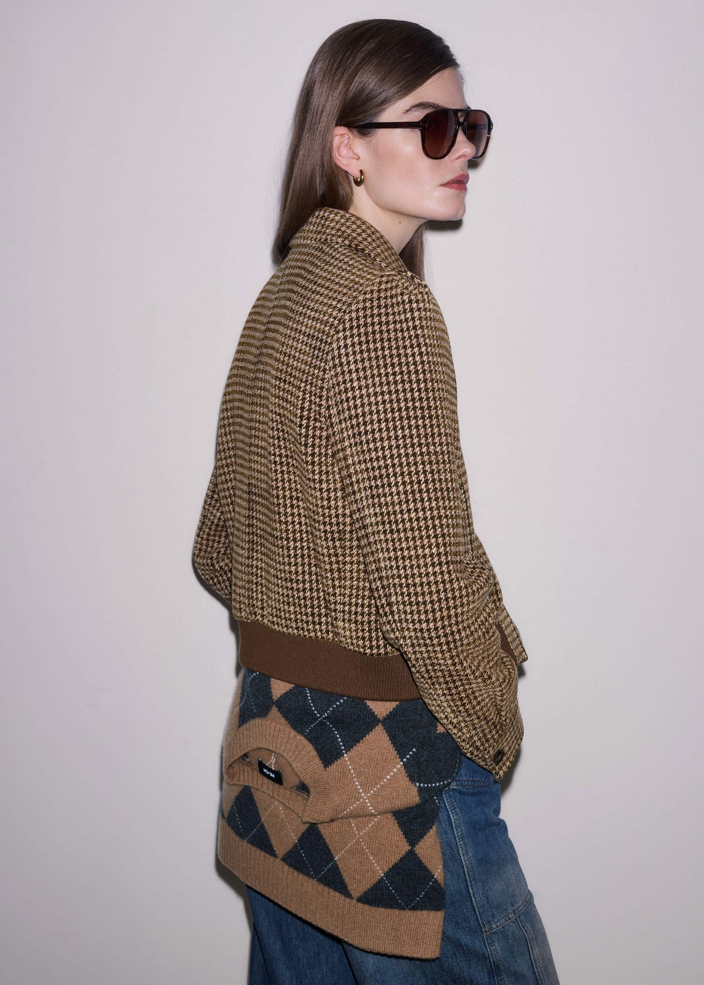 ME and EM Clothing Brown Super Soft Houndstooth Bomber Jacket