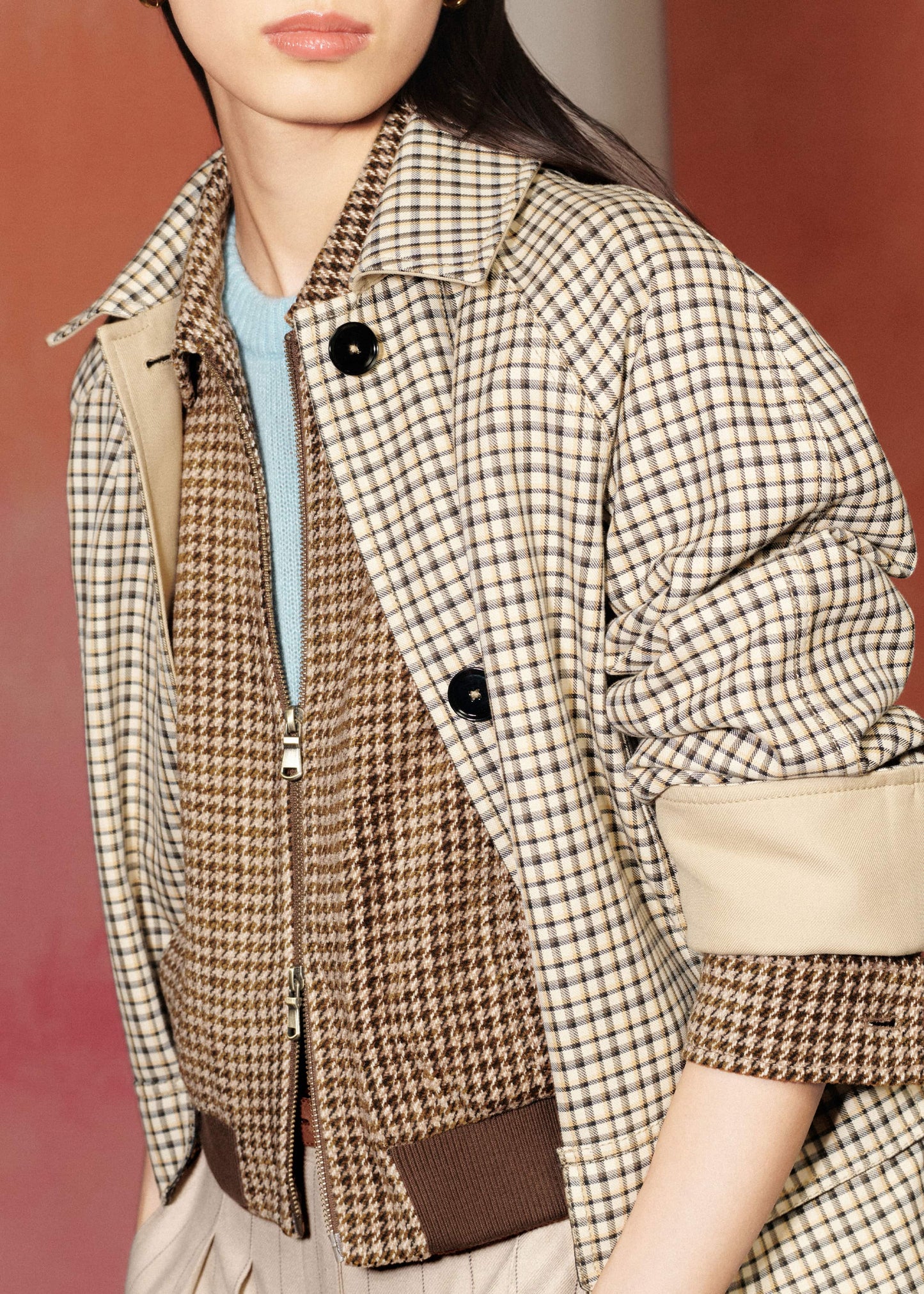 ME and EM Clothing Brown Super Soft Houndstooth Bomber Jacket