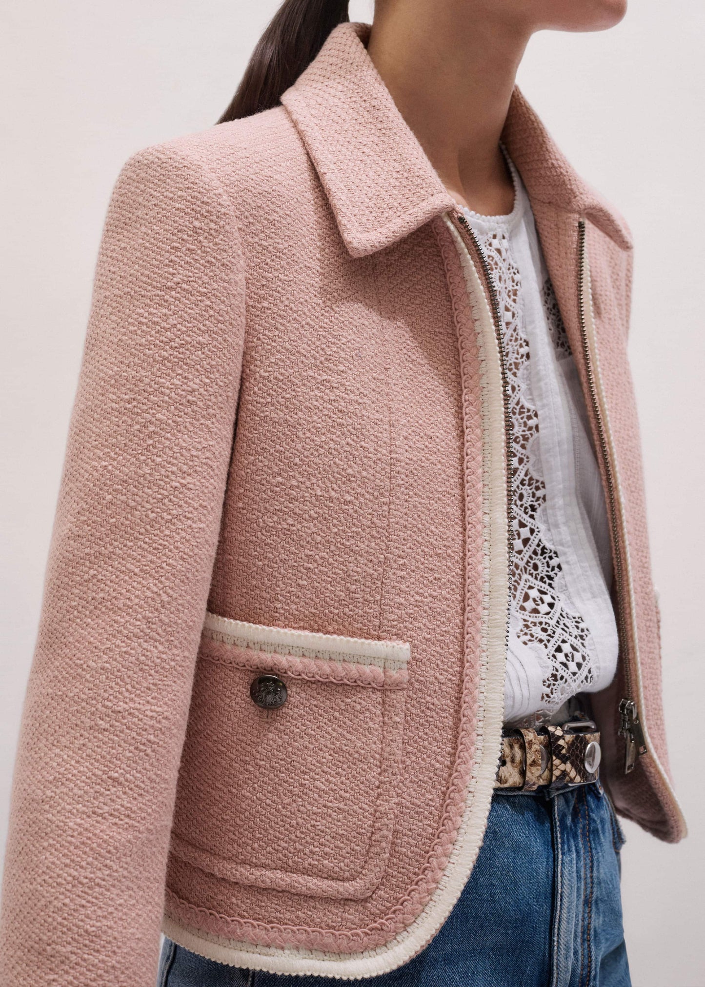 ME and EM Clothing Pink Straight Crop Jacket