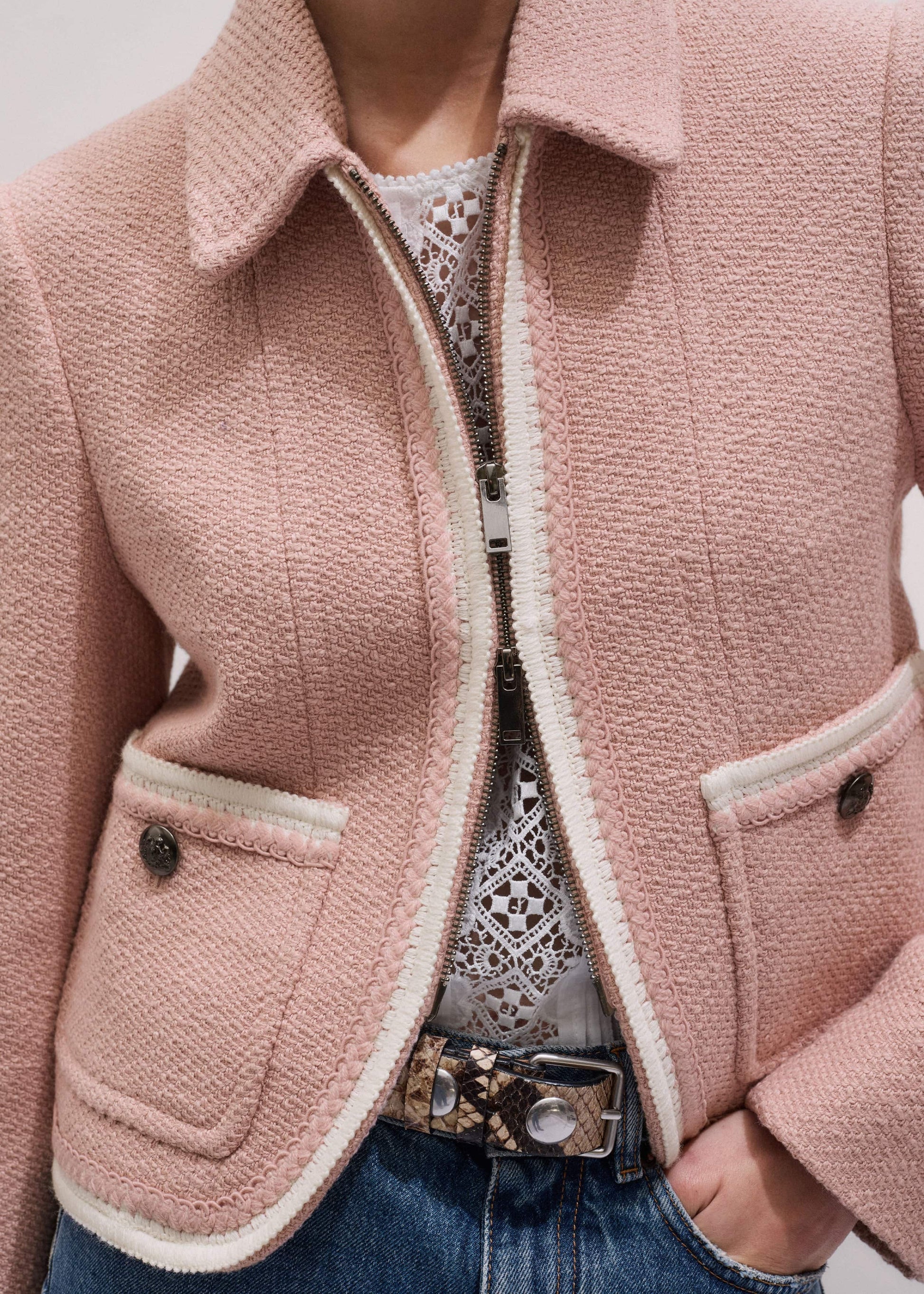 ME and EM Clothing Pink Straight Crop Jacket