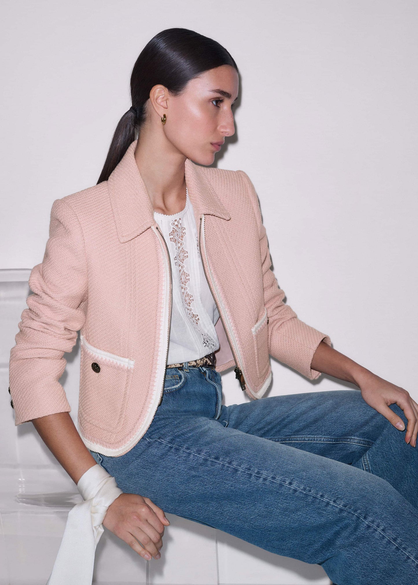 ME and EM Clothing Pink Straight Crop Jacket