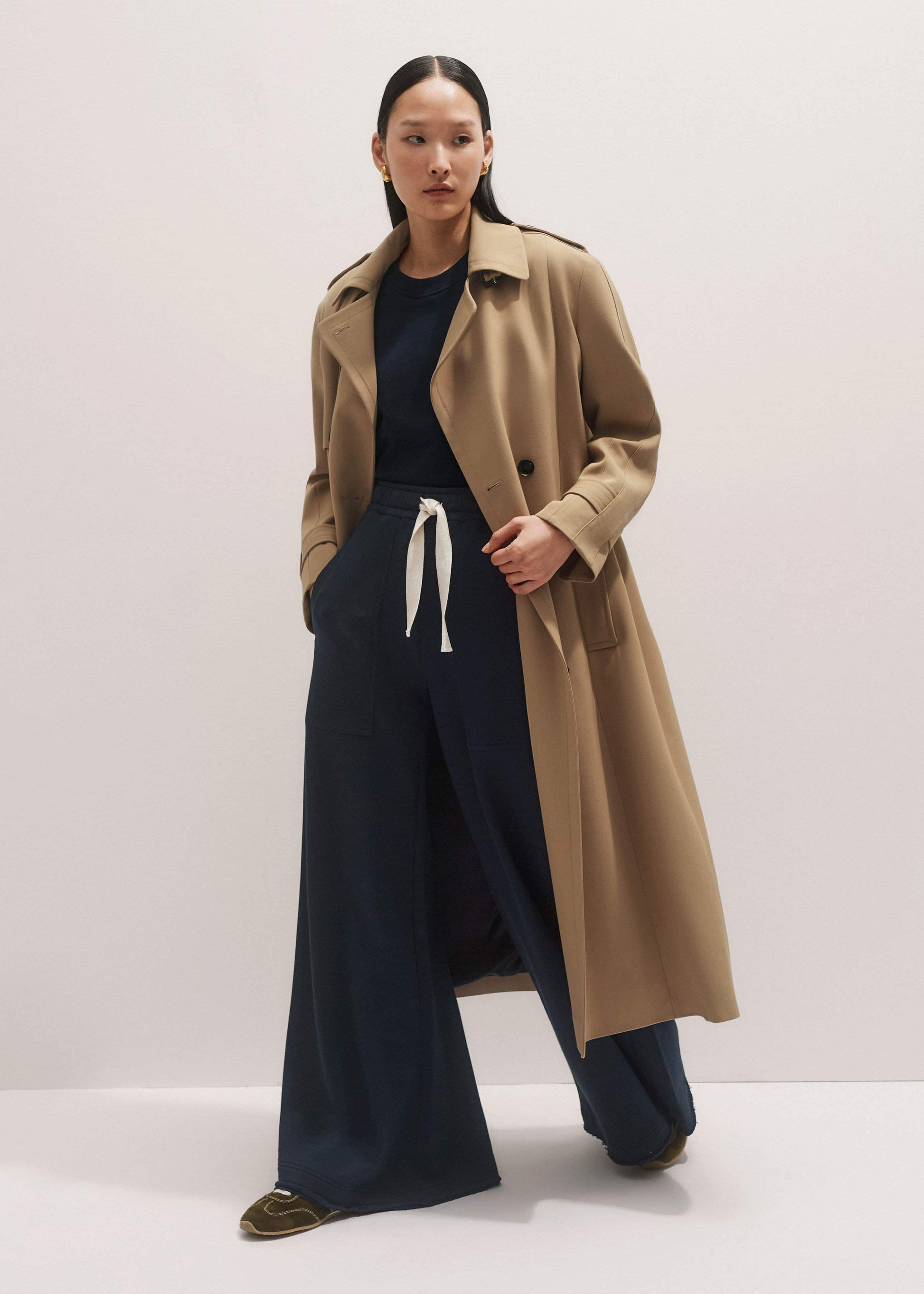 ME and EM Clothing Brown Relaxed Shoulder Trench Coat