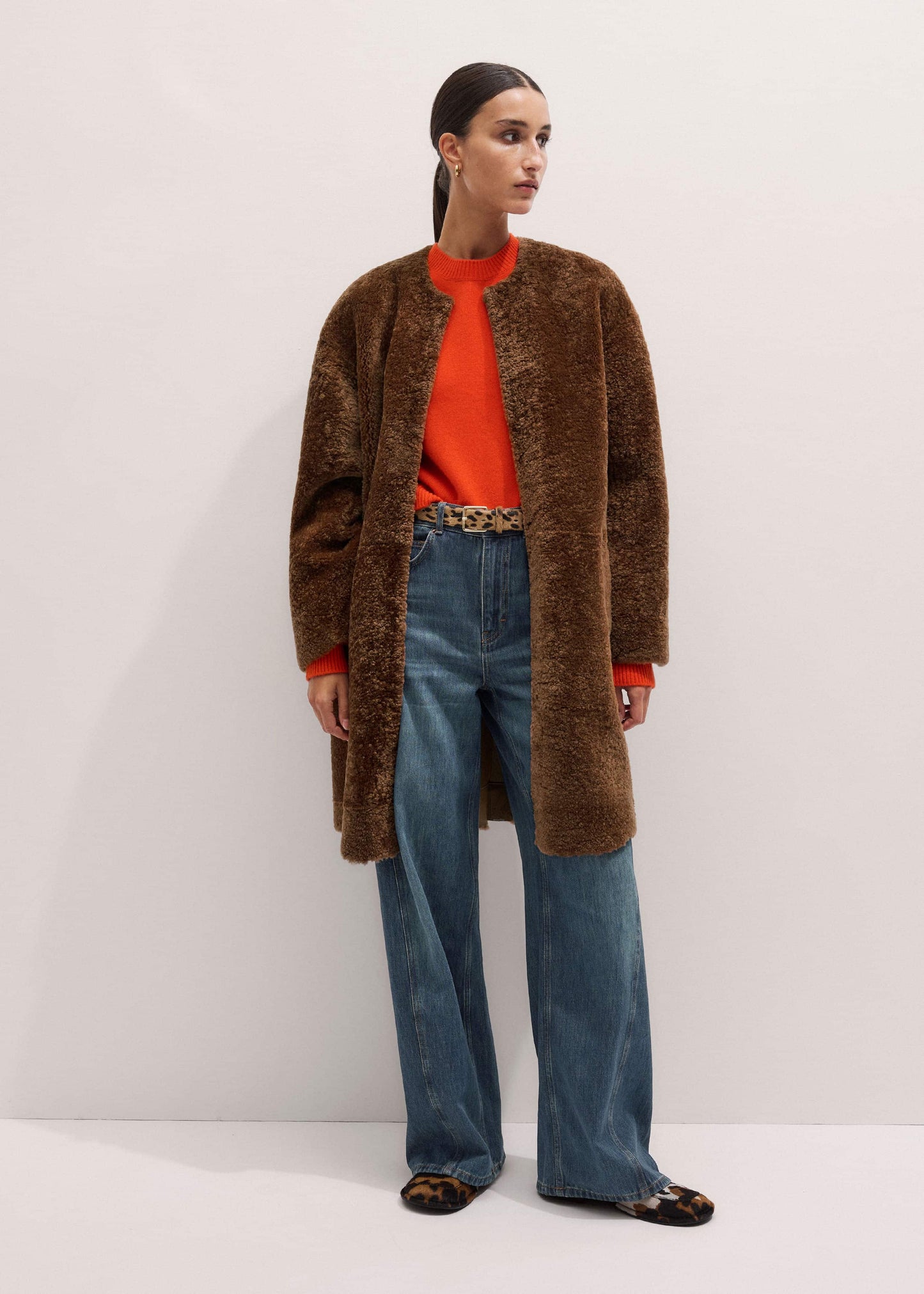 ME and EM Clothing Brown Shearling Coat