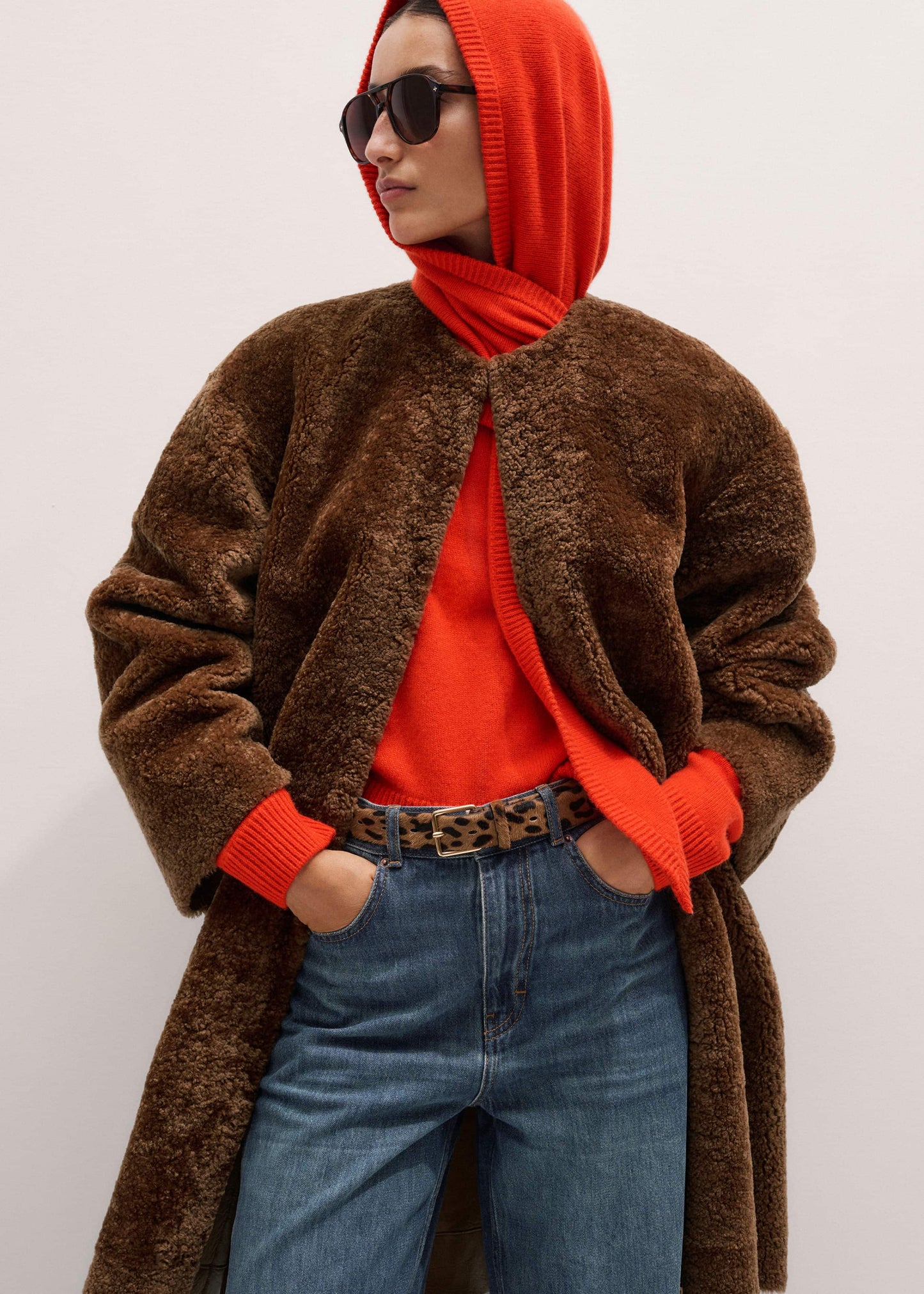 ME and EM Clothing Brown Shearling Coat