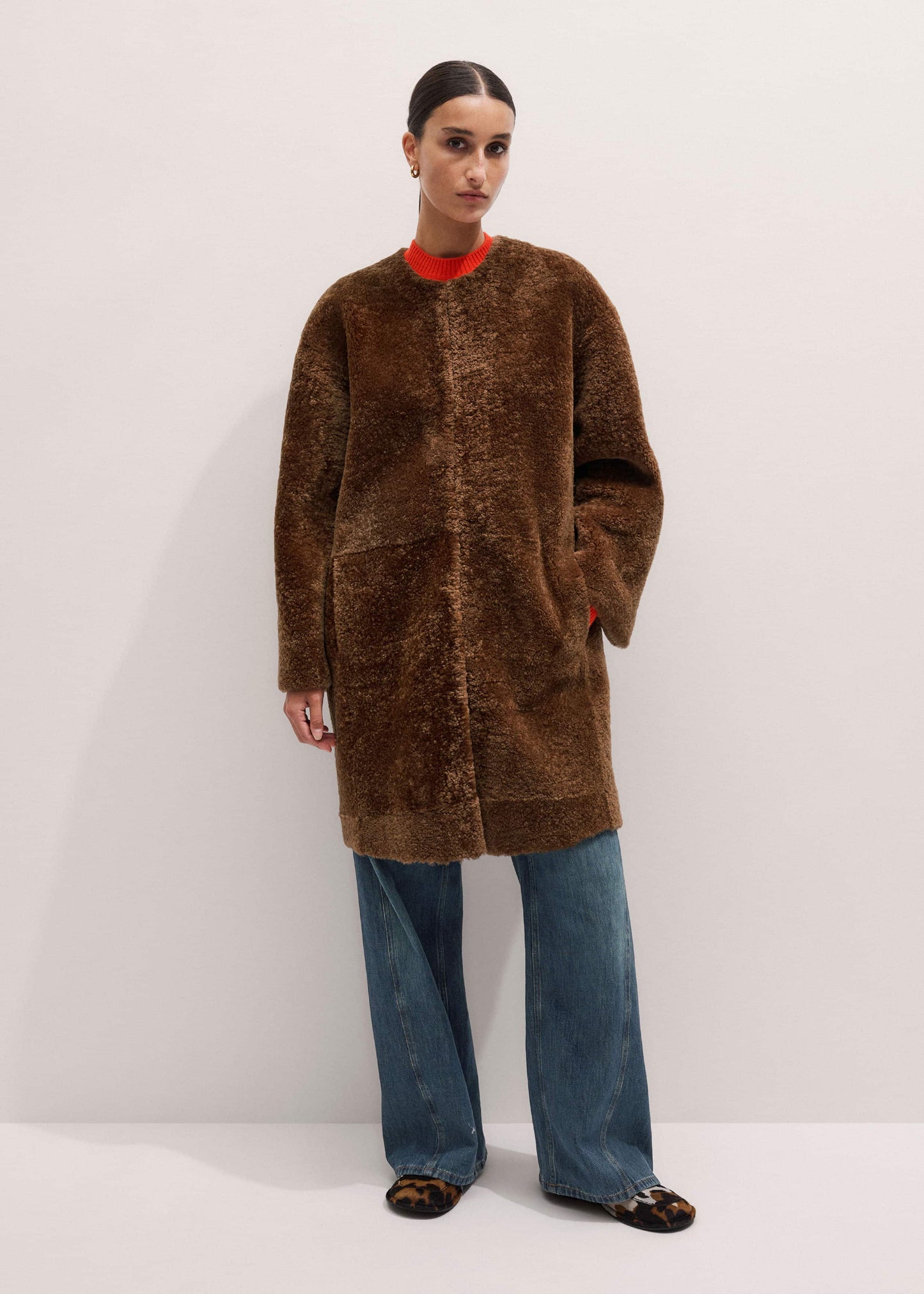 ME and EM Clothing Brown Shearling Coat
