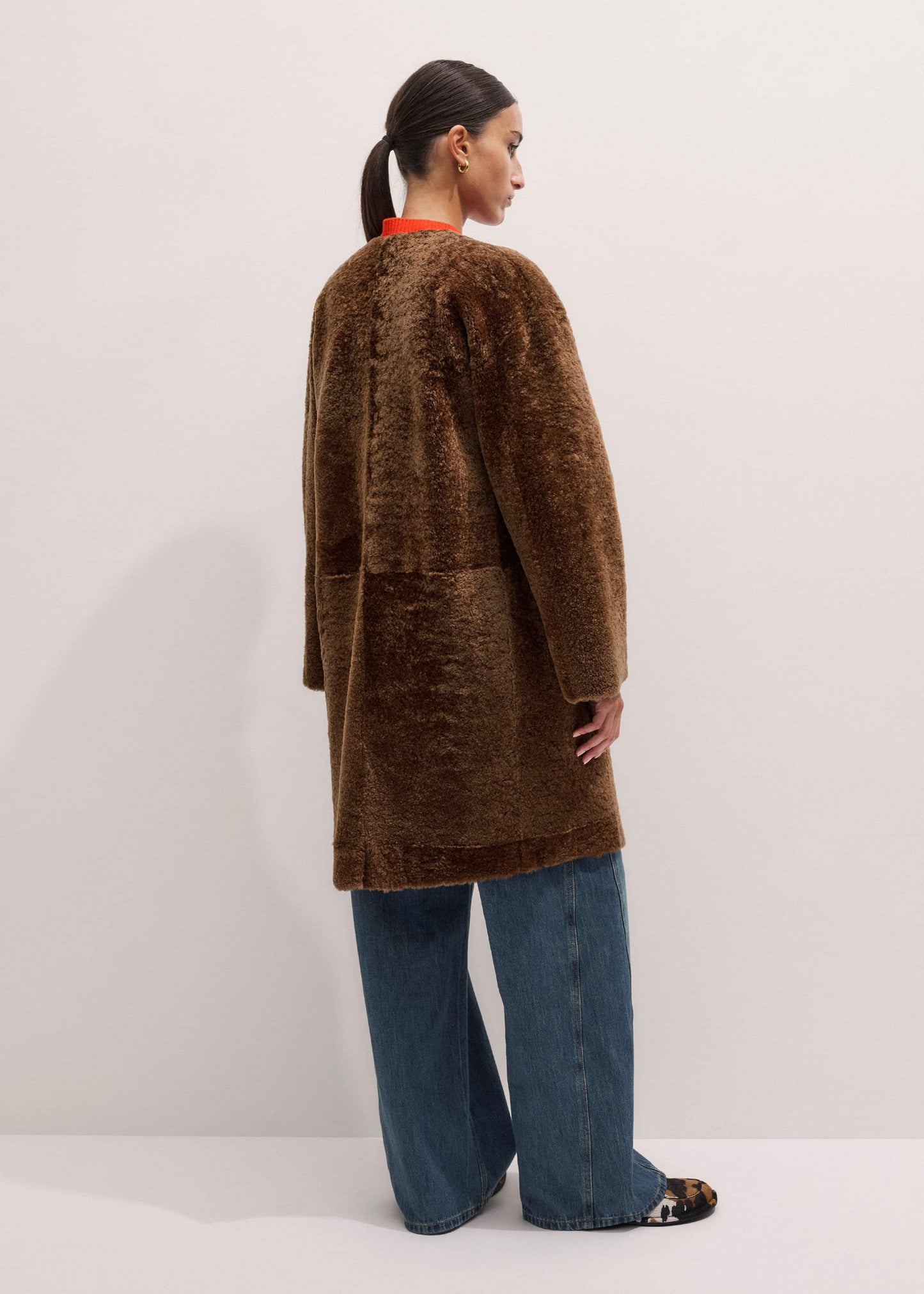 ME and EM Clothing Brown Shearling Coat