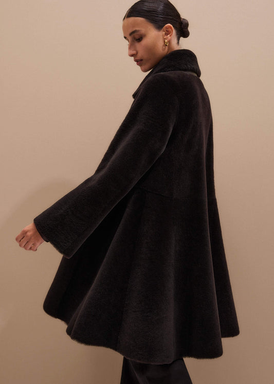 ME and EM Clothing Brown Luxe Shearling Leather Mix Swing Coat