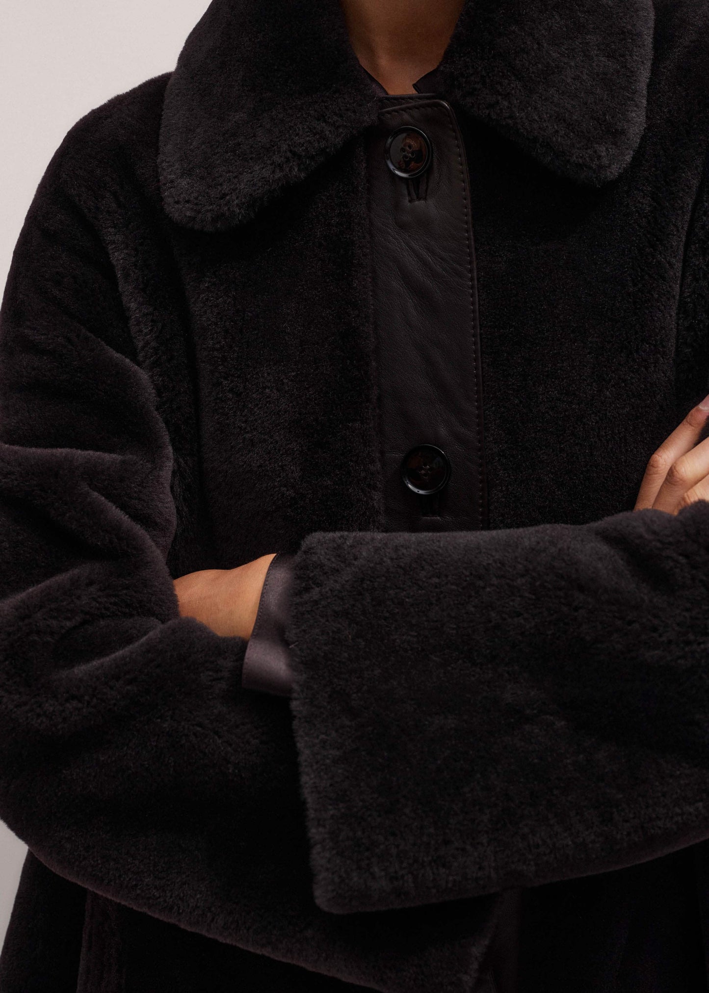 ME and EM Clothing Brown Luxe Shearling Leather Mix Swing Coat