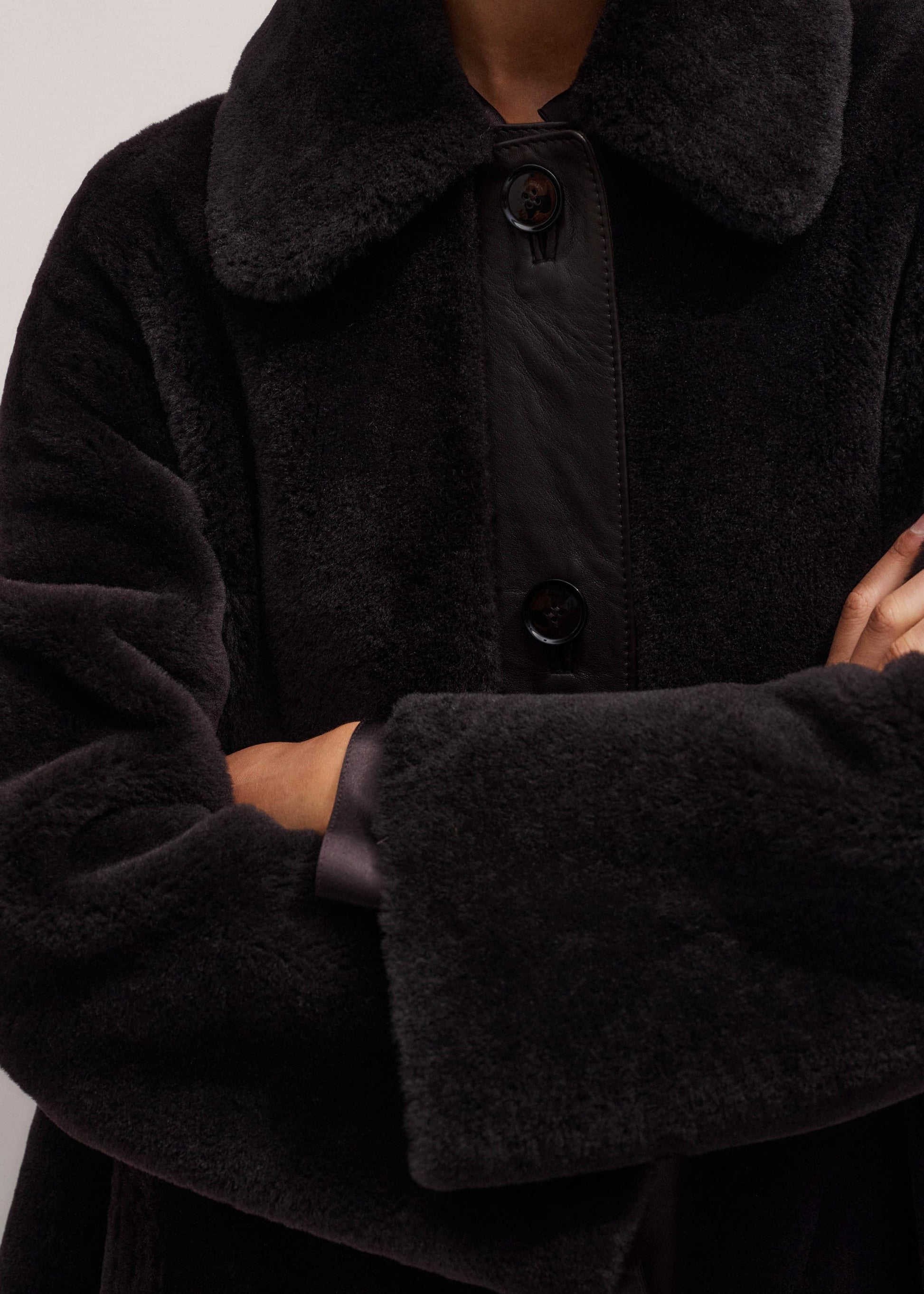 ME and EM Clothing Brown Luxe Shearling Leather Mix Swing Coat