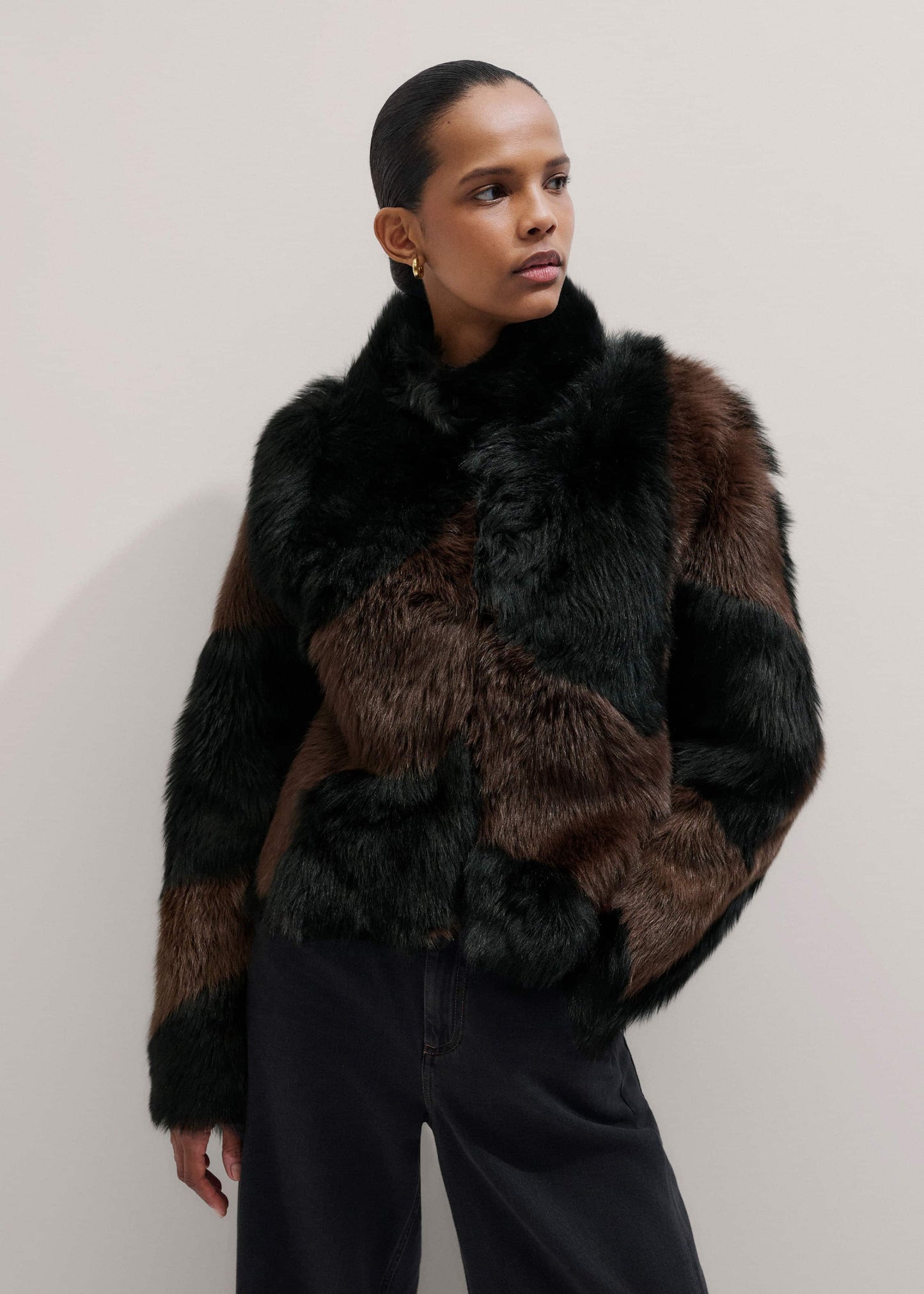 ME and EM Clothing Brown Luxe Patchwork Coat