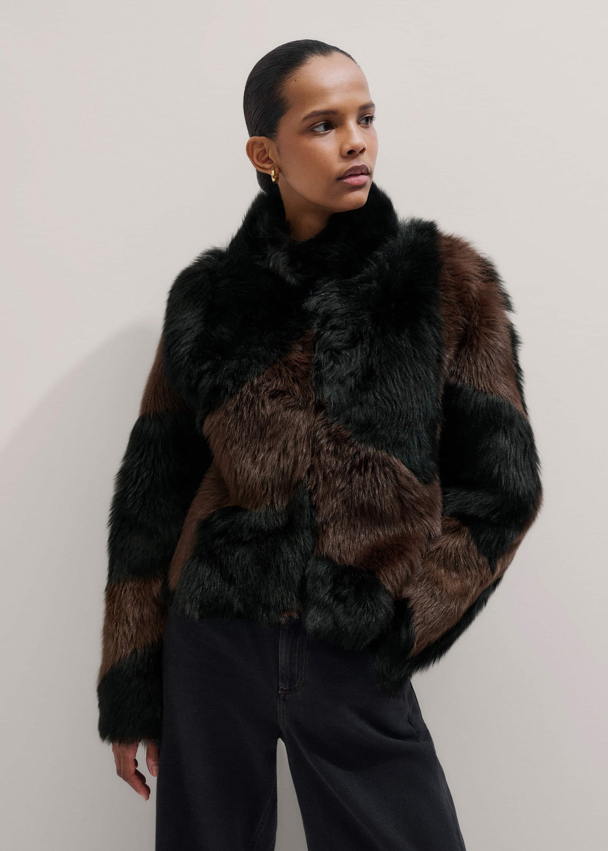 ME and EM Clothing Brown Luxe Patchwork Coat