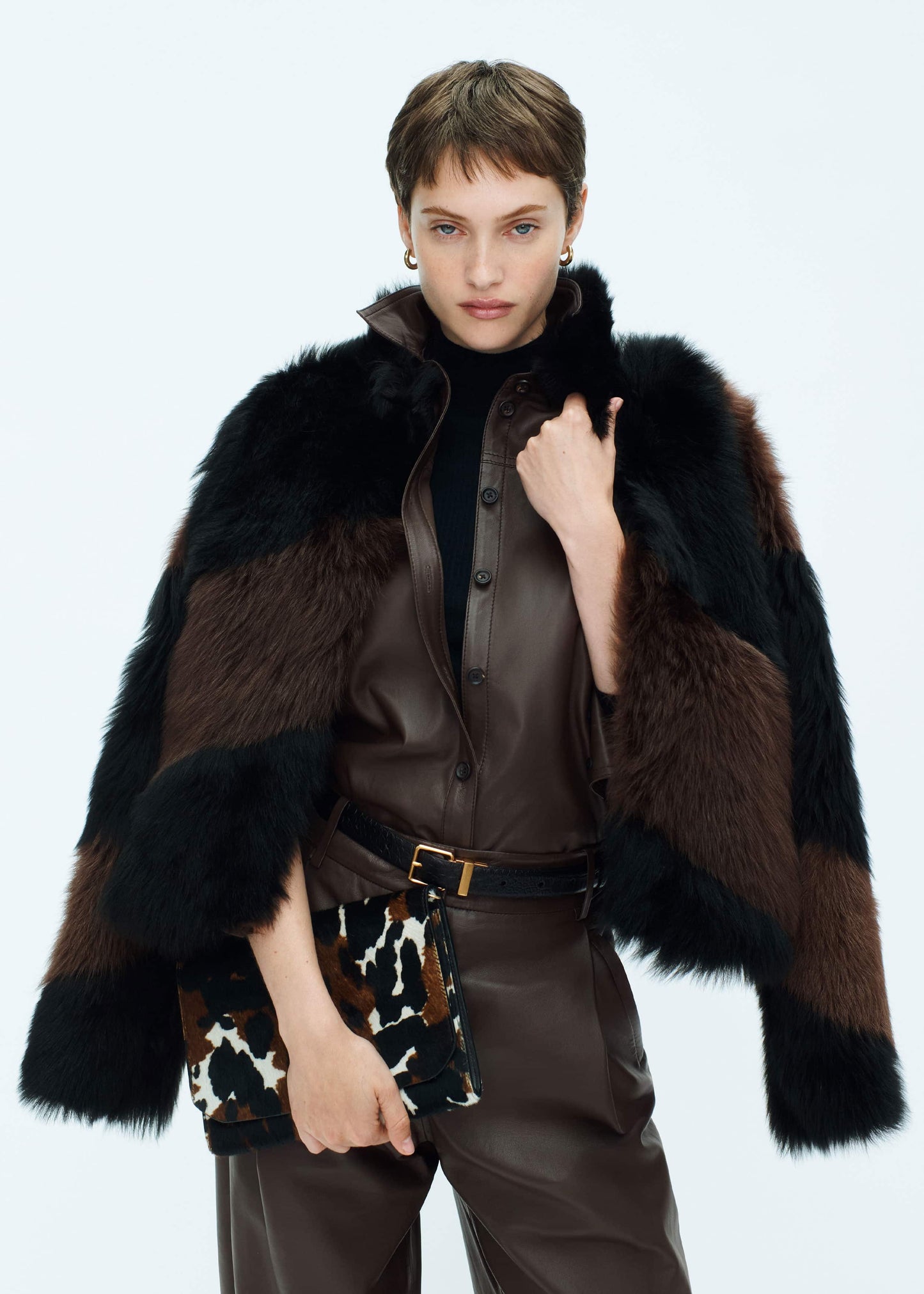 ME and EM Clothing Brown Luxe Patchwork Coat