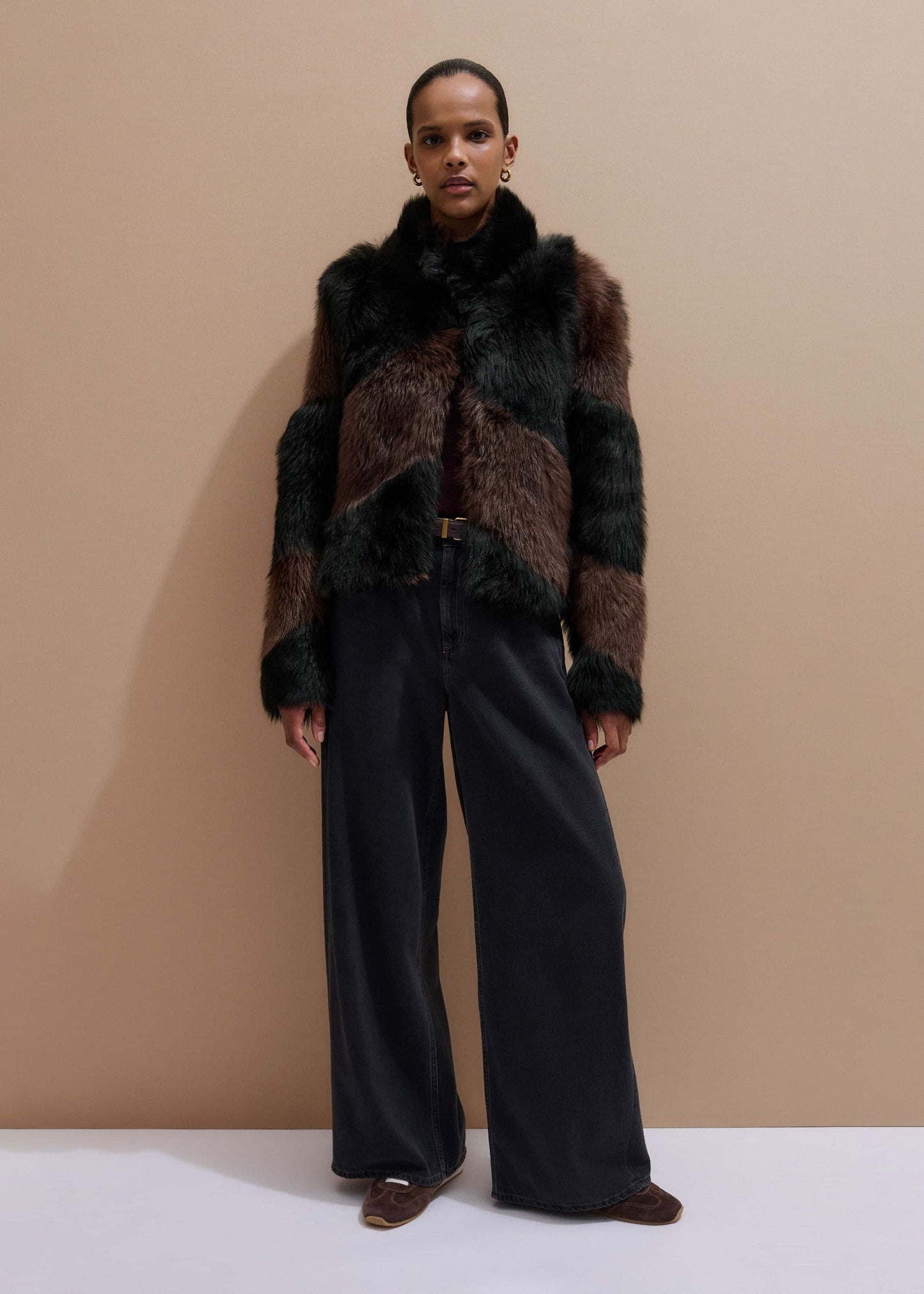 ME and EM Clothing Brown Luxe Patchwork Coat
