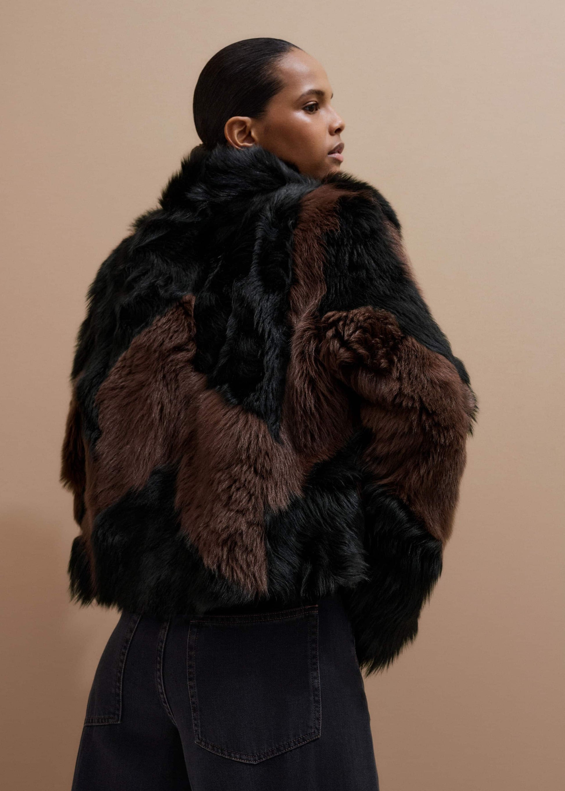 ME and EM Clothing Brown Luxe Patchwork Coat
