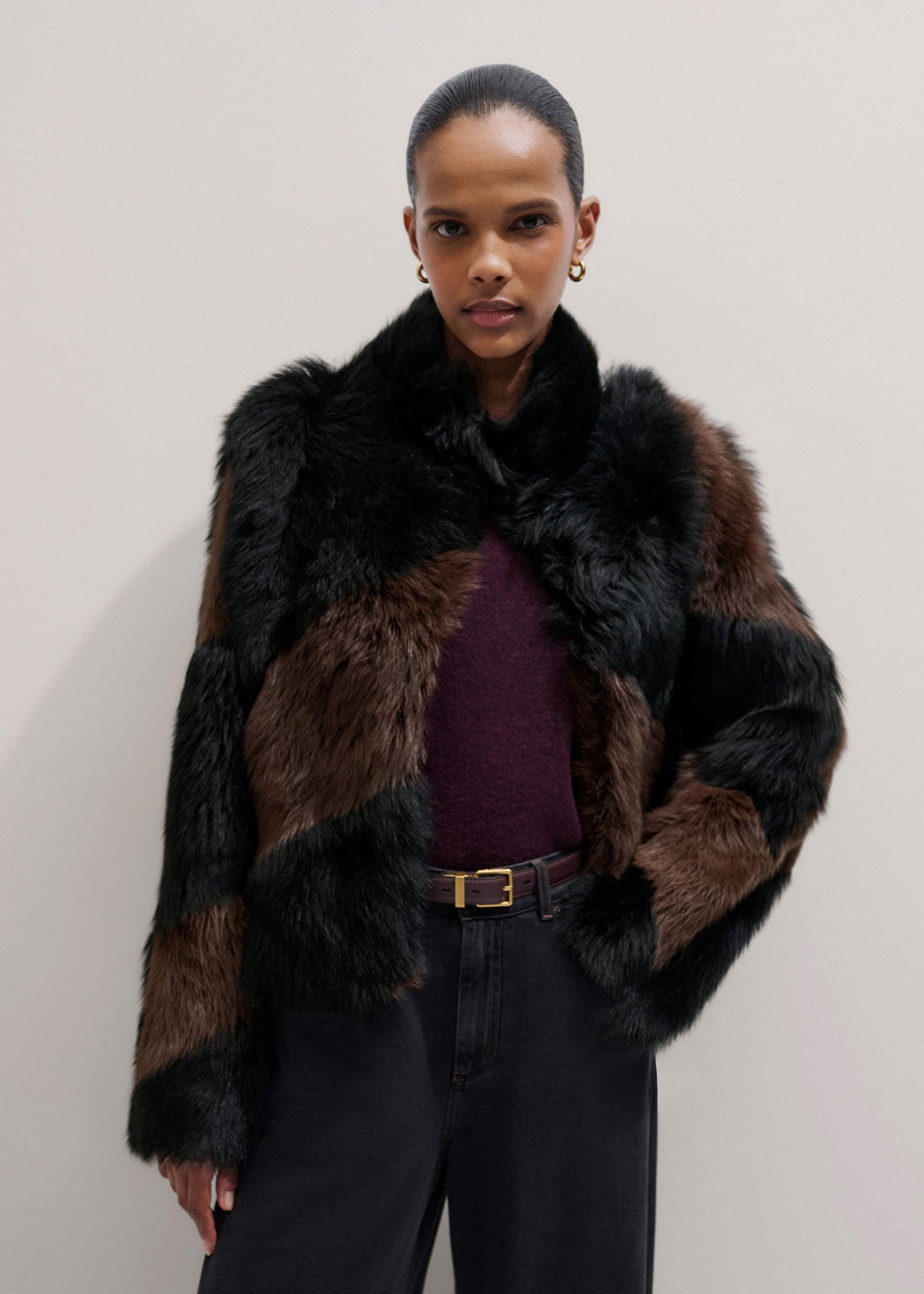 ME and EM Clothing Brown Luxe Patchwork Coat