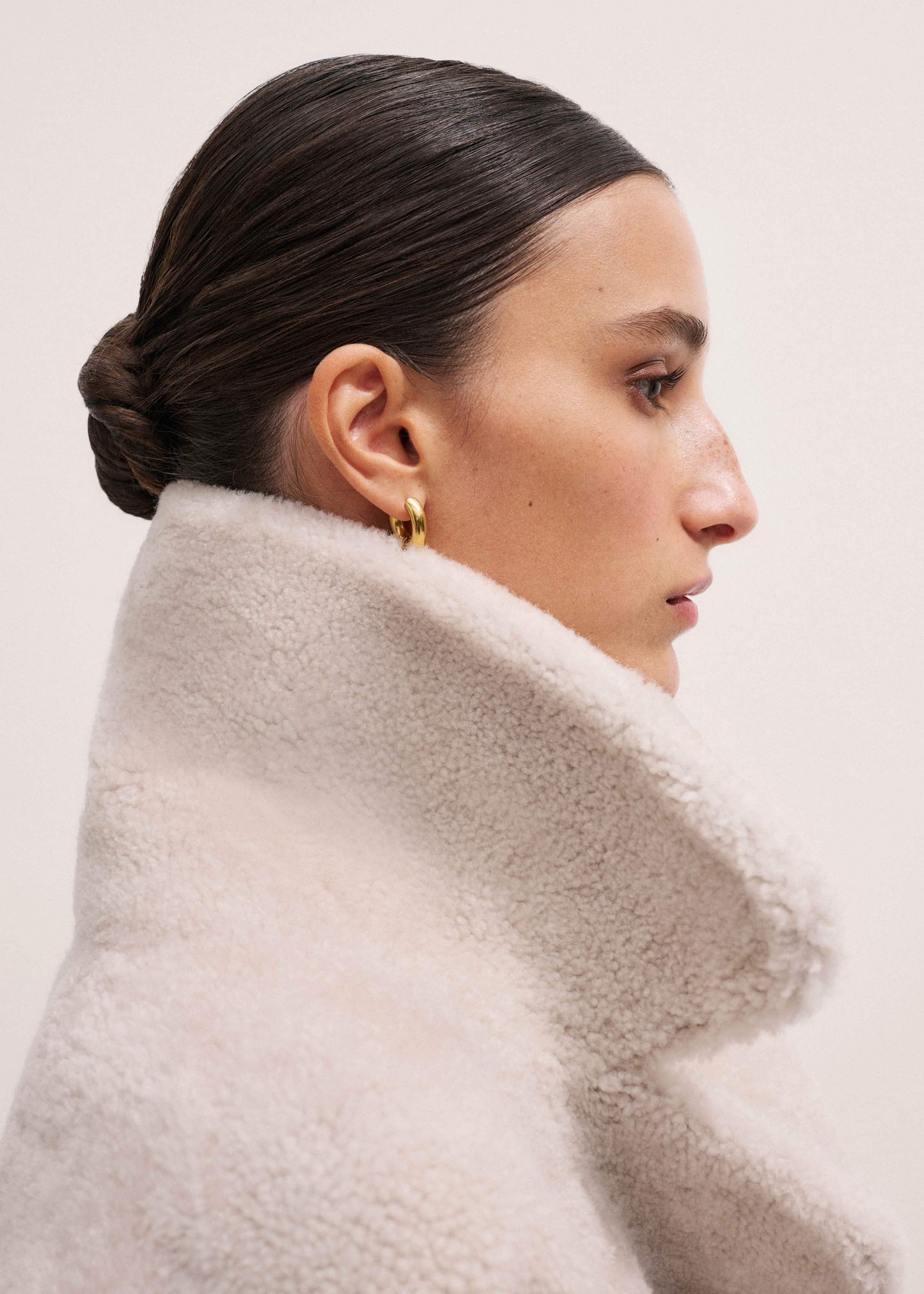 ME and EM Clothing Cream Reversible Shearling Coat + Belt