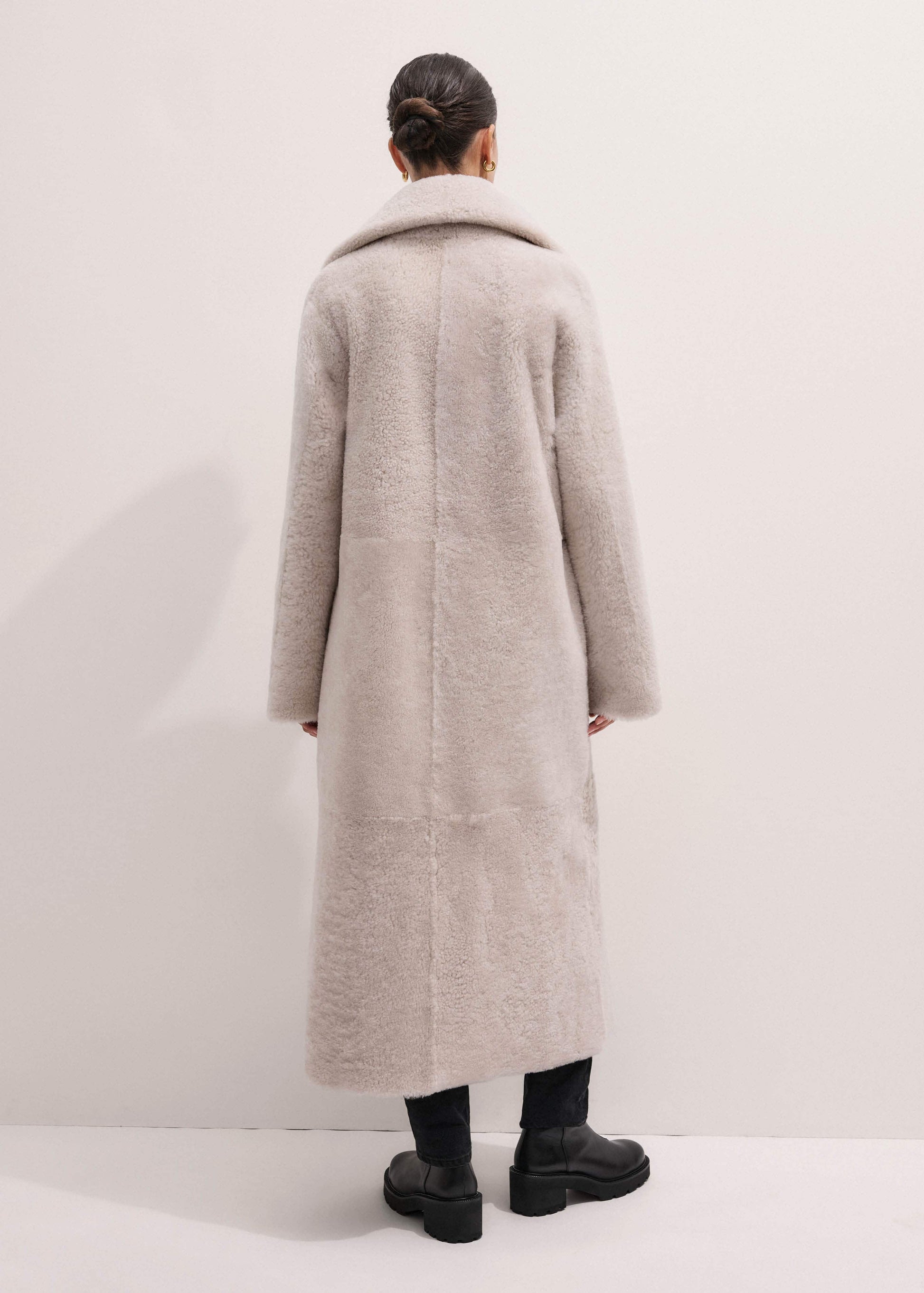 ME and EM Clothing Cream Reversible Shearling Coat + Belt