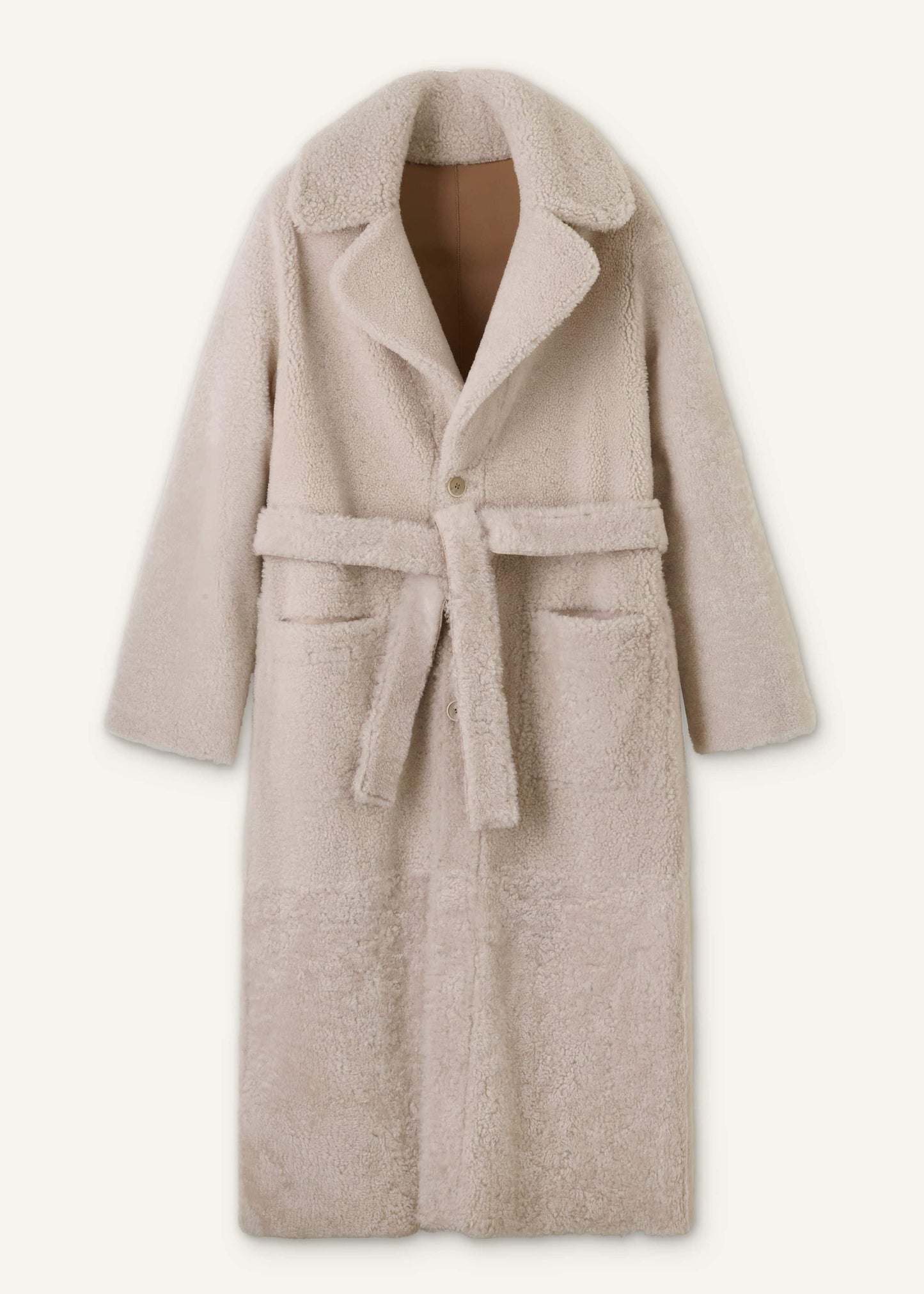 ME and EM Clothing Cream Reversible Shearling Coat + Belt