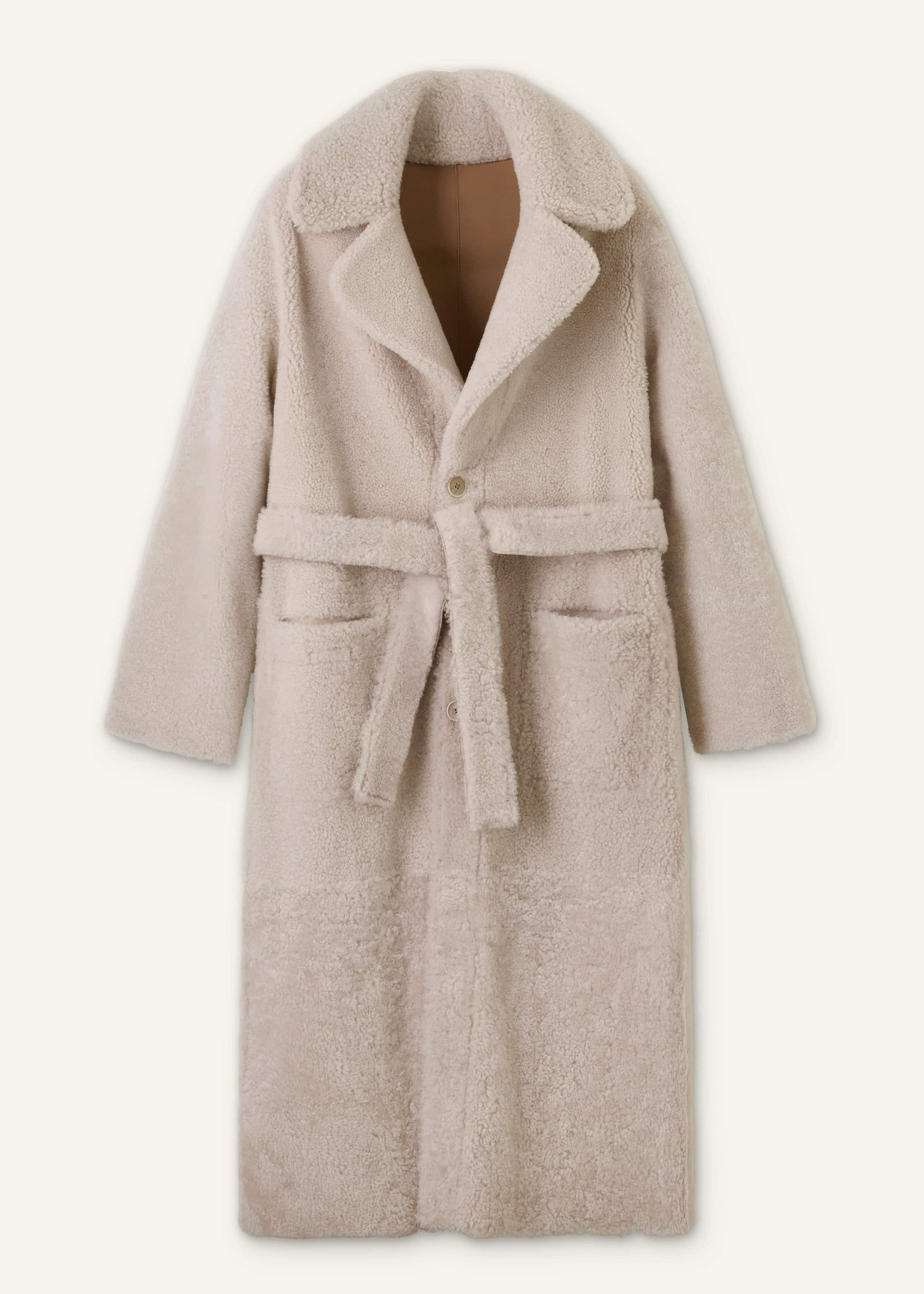 ME and EM Clothing Cream Reversible Shearling Coat + Belt