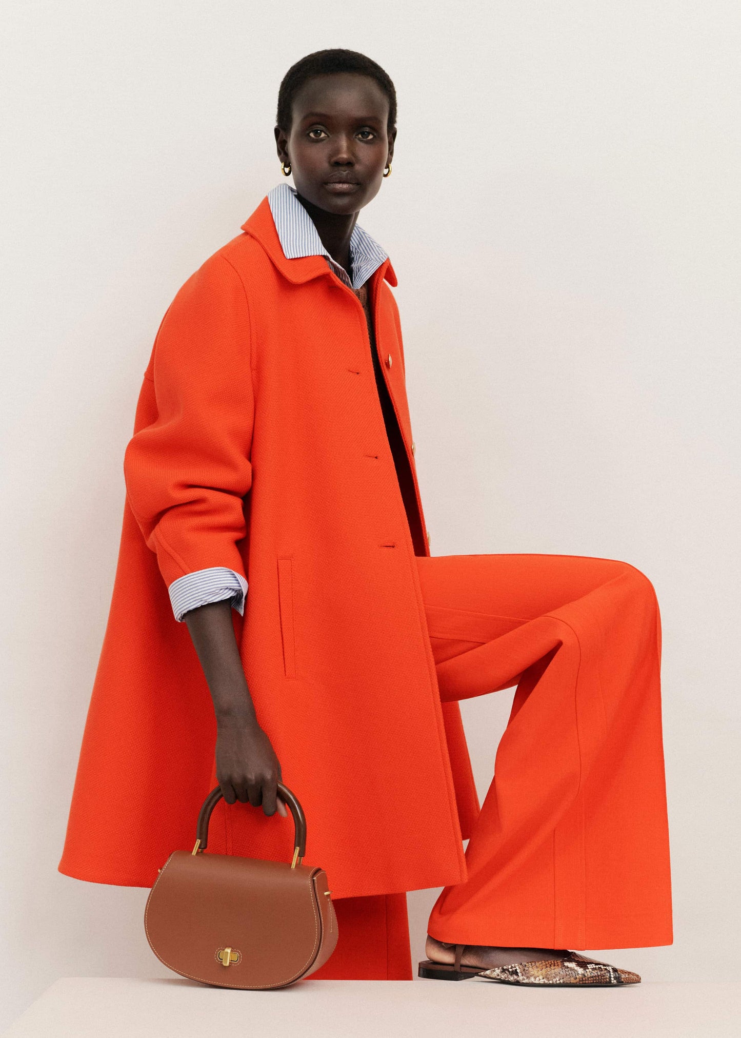 ME and EM Clothing Orange Sculptural Sleeve Swing Coat