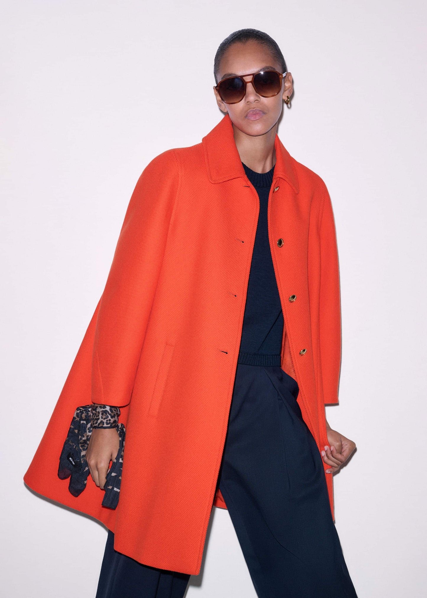 ME and EM Clothing Orange Sculptural Sleeve Swing Coat