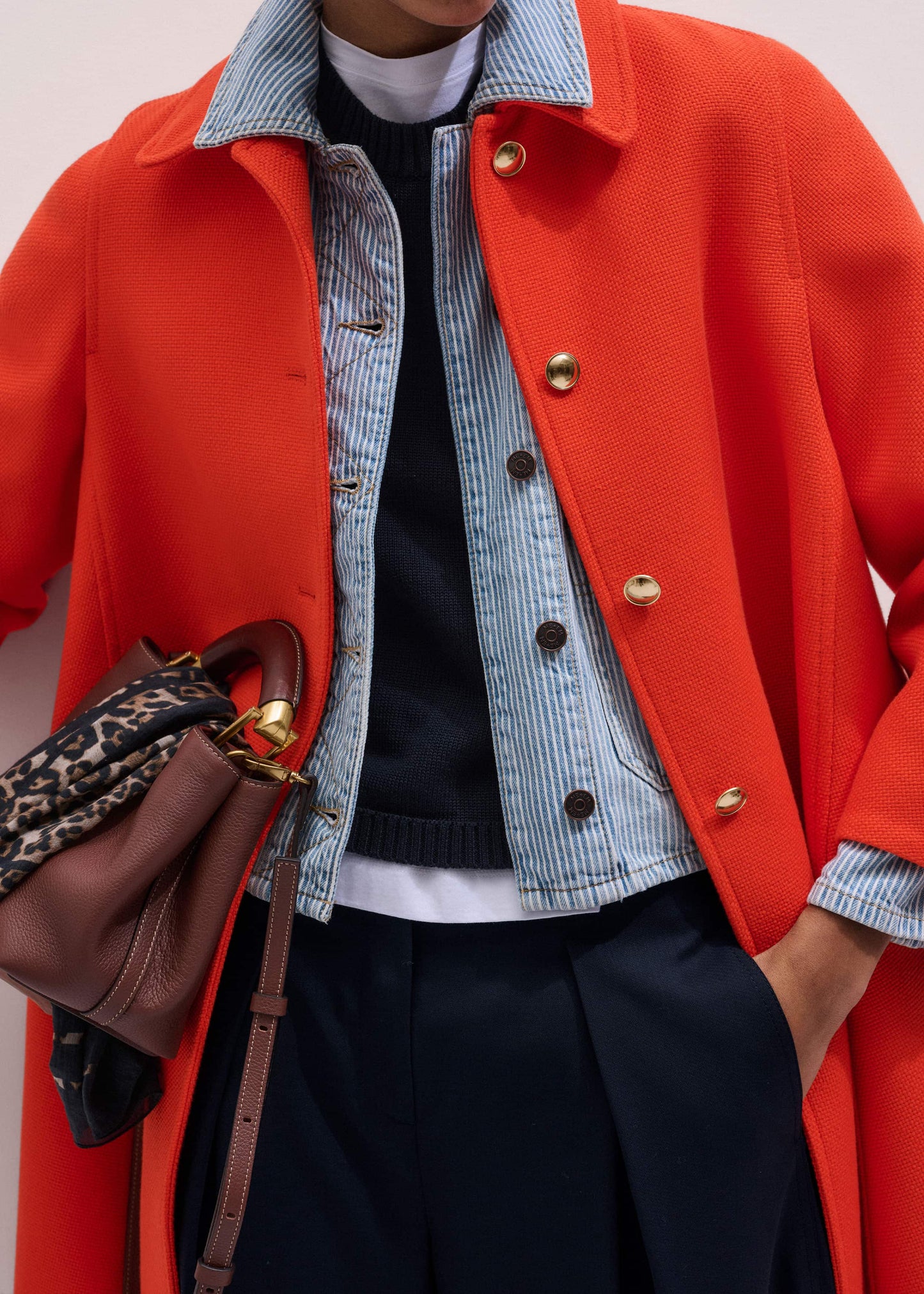 ME and EM Clothing Orange Sculptural Sleeve Swing Coat