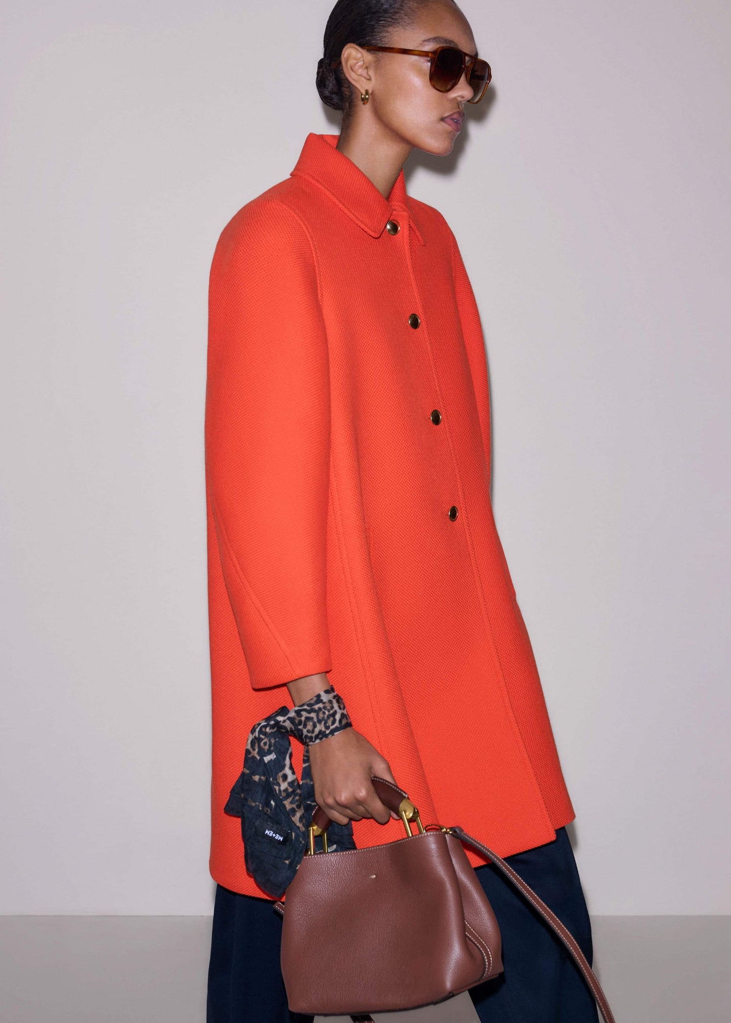 ME and EM Clothing Orange Sculptural Sleeve Swing Coat