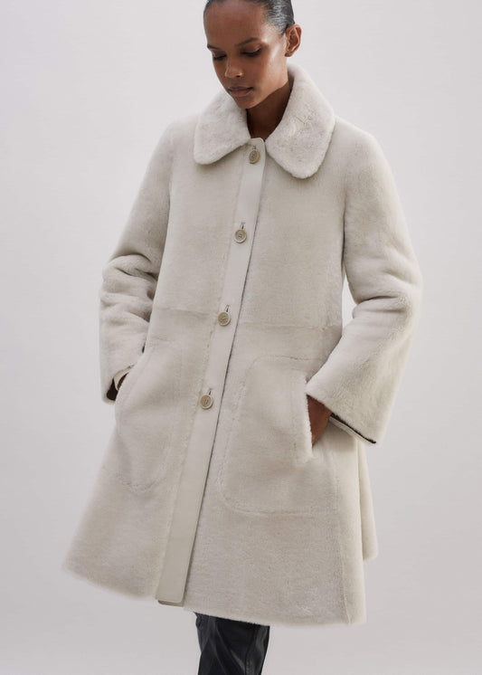 ME and EM Clothing Natural Luxe Shearling Leather-Mix Swing Coat