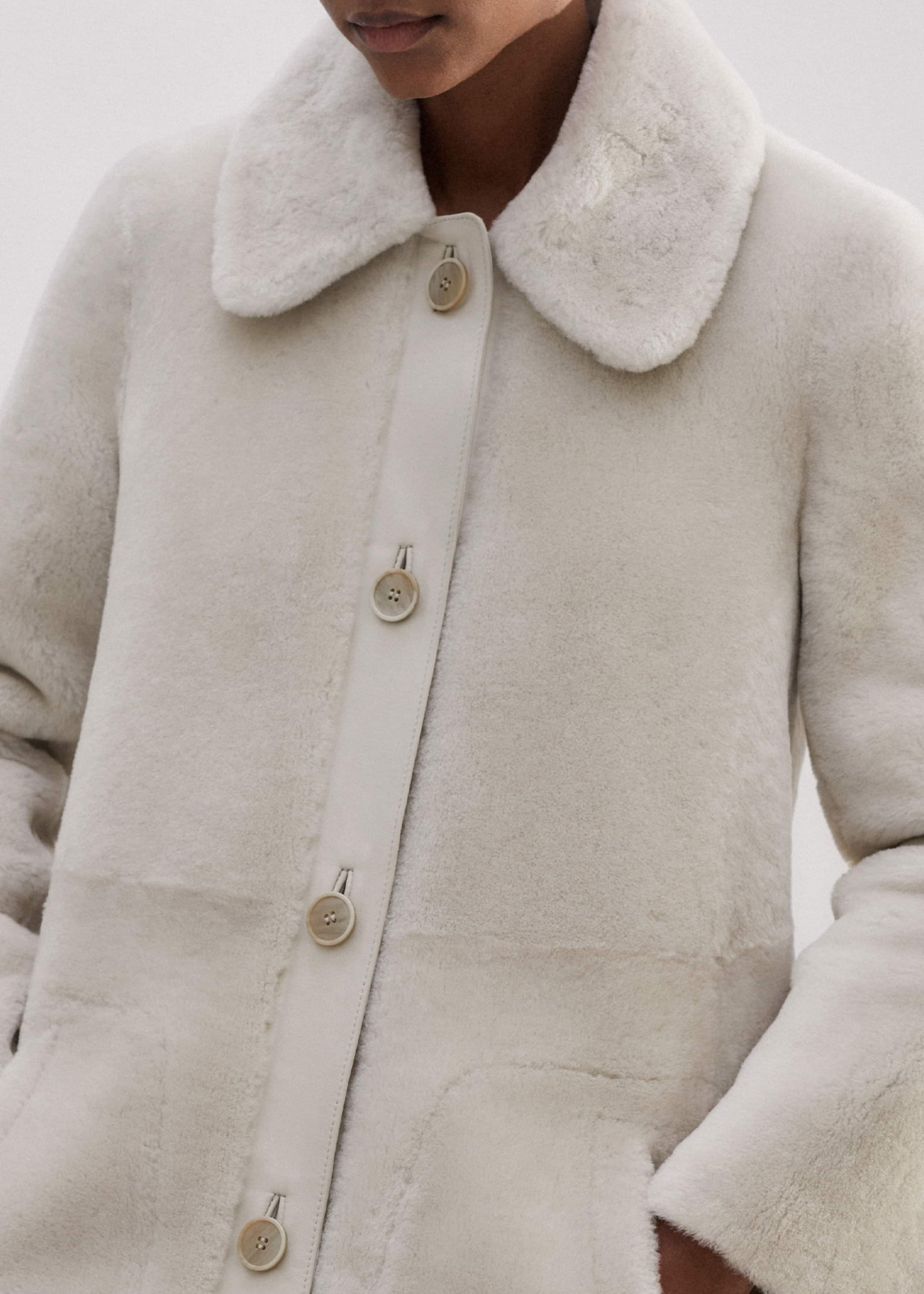 ME and EM Clothing Natural Luxe Shearling Leather-Mix Swing Coat