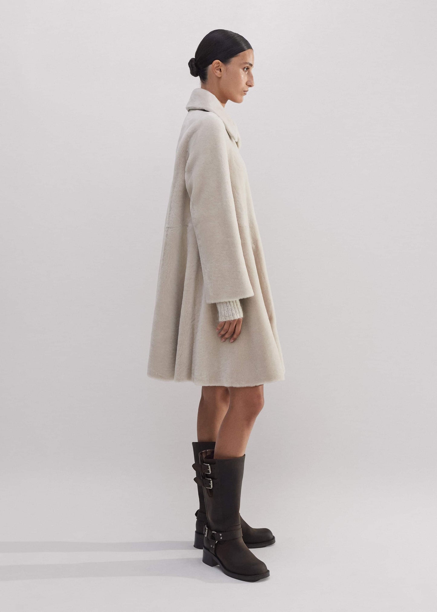 ME and EM Clothing Natural Luxe Shearling Leather-Mix Swing Coat