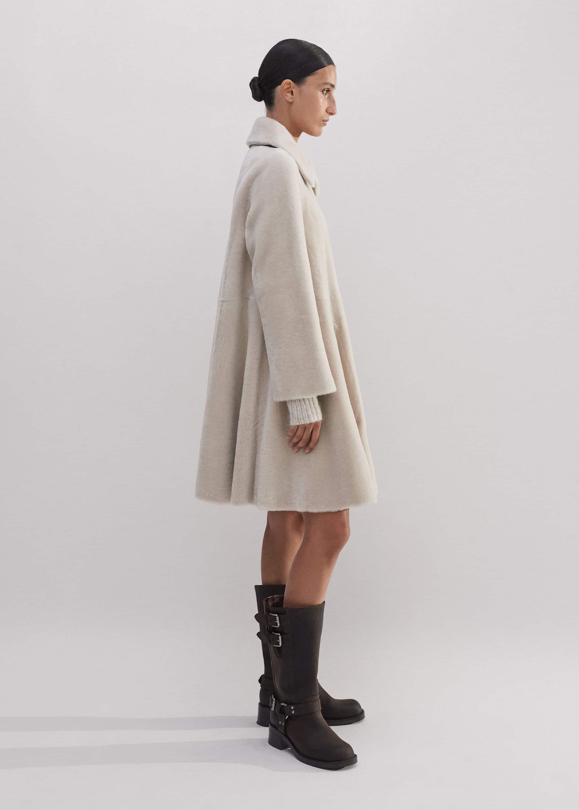 ME and EM Clothing Natural Luxe Shearling Leather-Mix Swing Coat