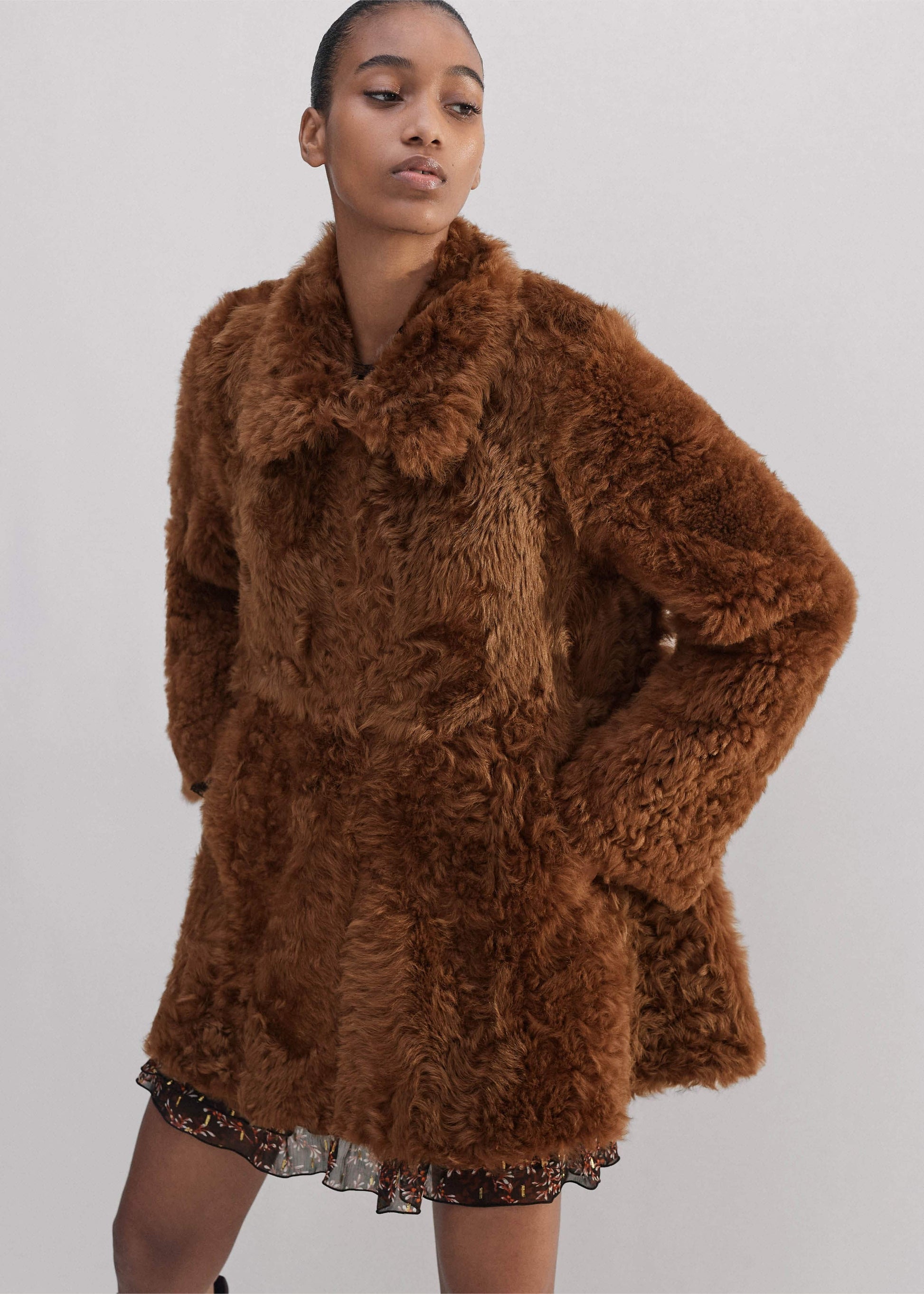 ME and EM Clothing Brown Luxe Shearling Swing Coat