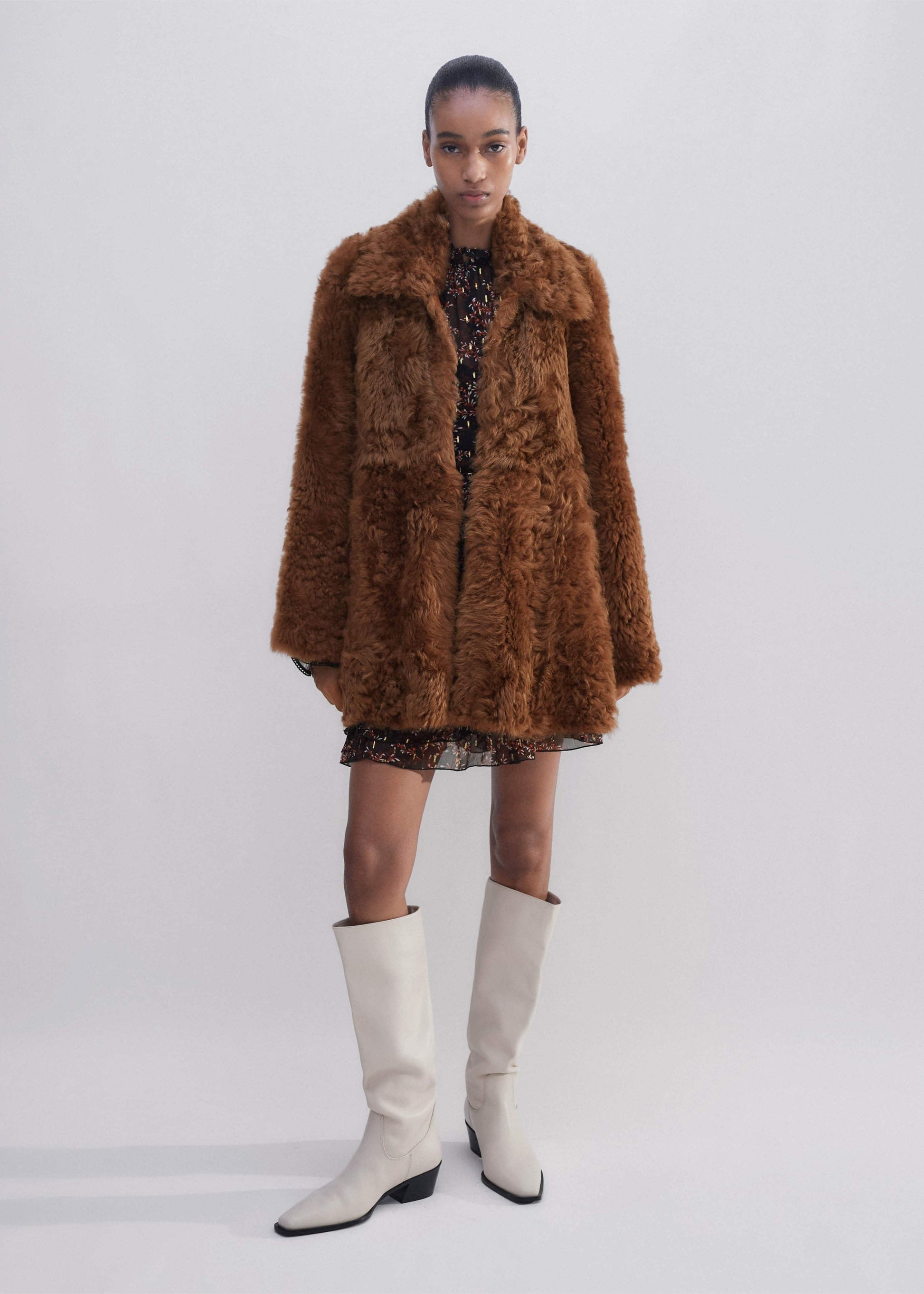 ME and EM Clothing Brown Luxe Shearling Swing Coat