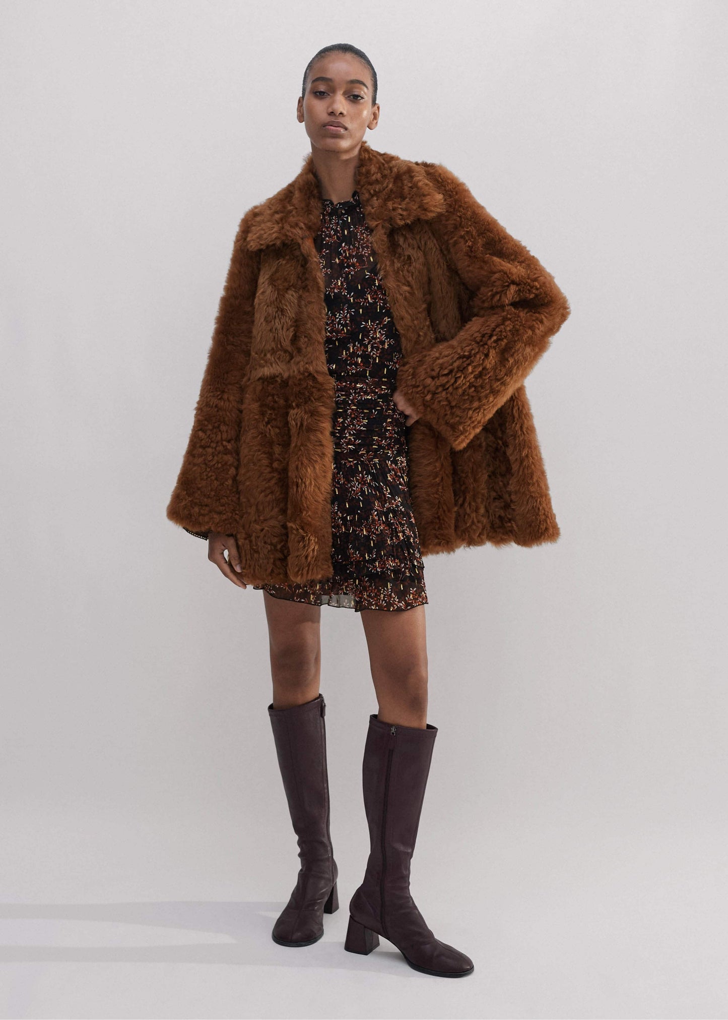 ME and EM Clothing Brown Luxe Shearling Swing Coat