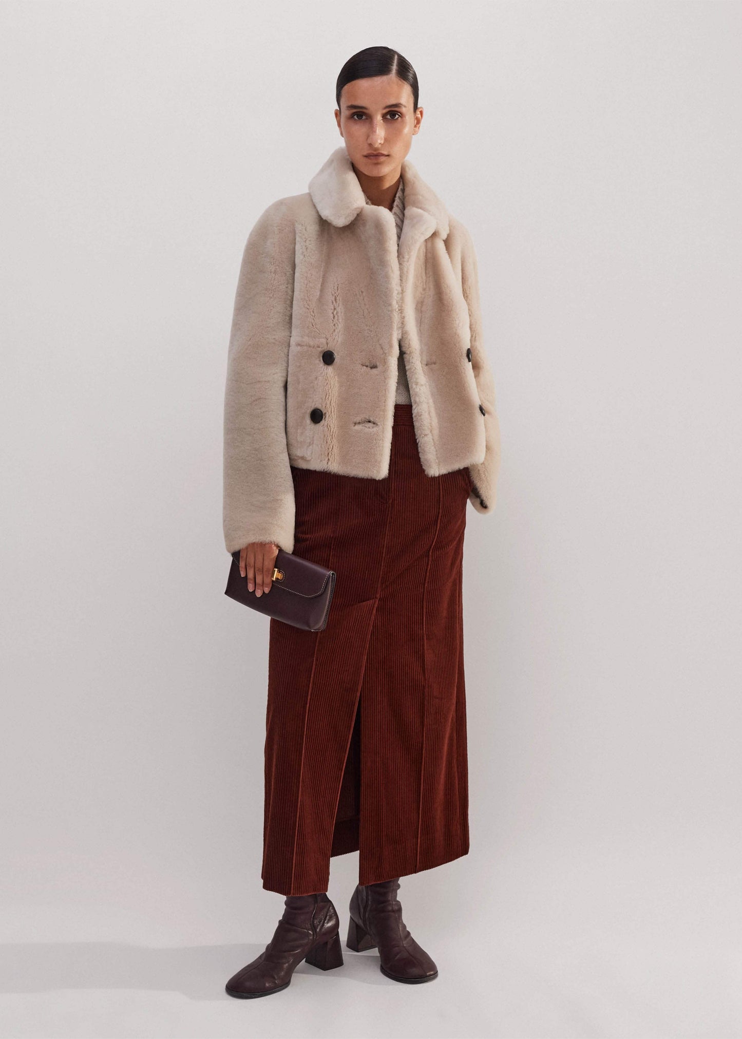 ME and EM Clothing Cream Luxe Short Shearling Coat | Shearling Coats