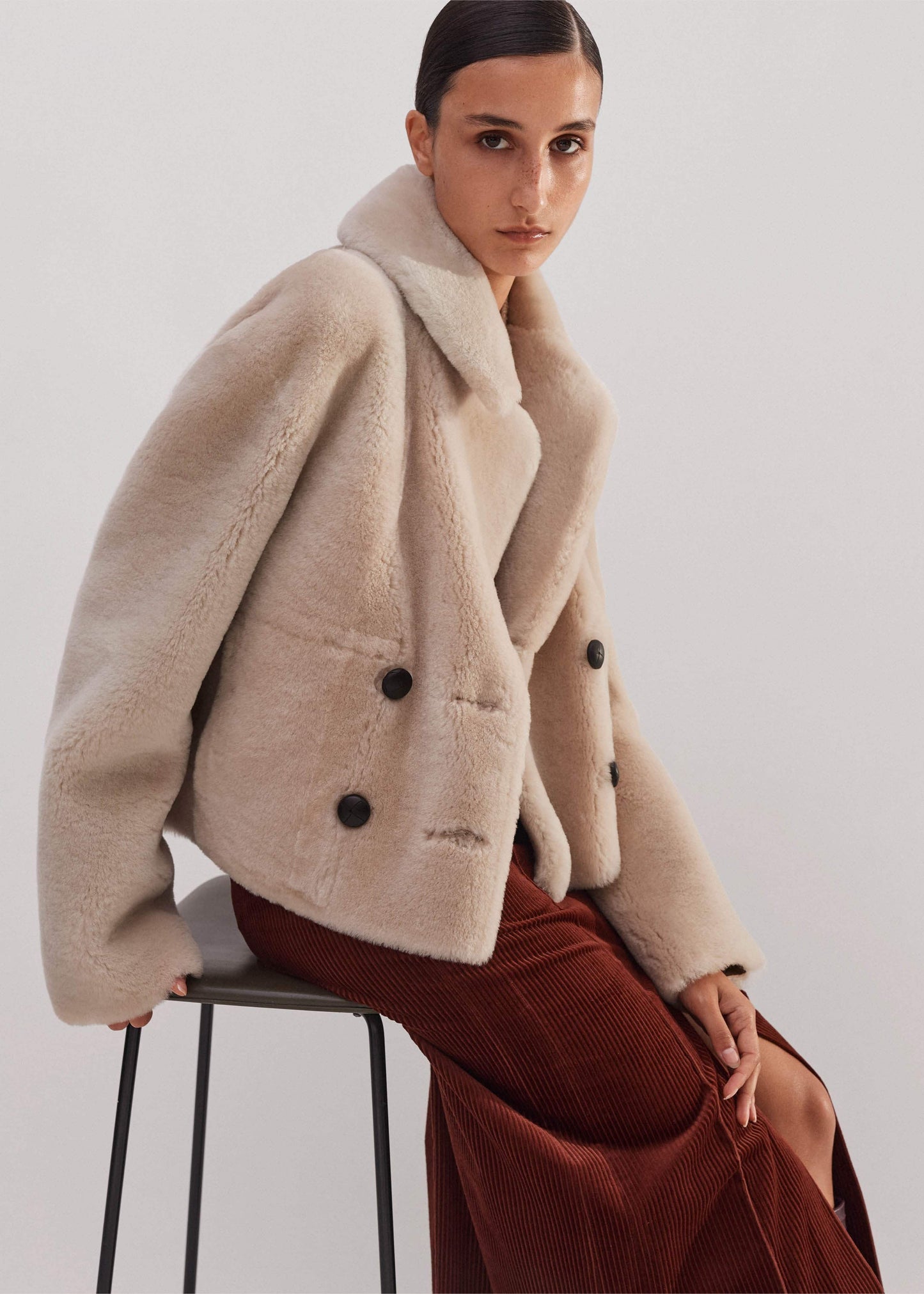 ME and EM Clothing Cream Luxe Short Shearling Coat | Shearling Coats