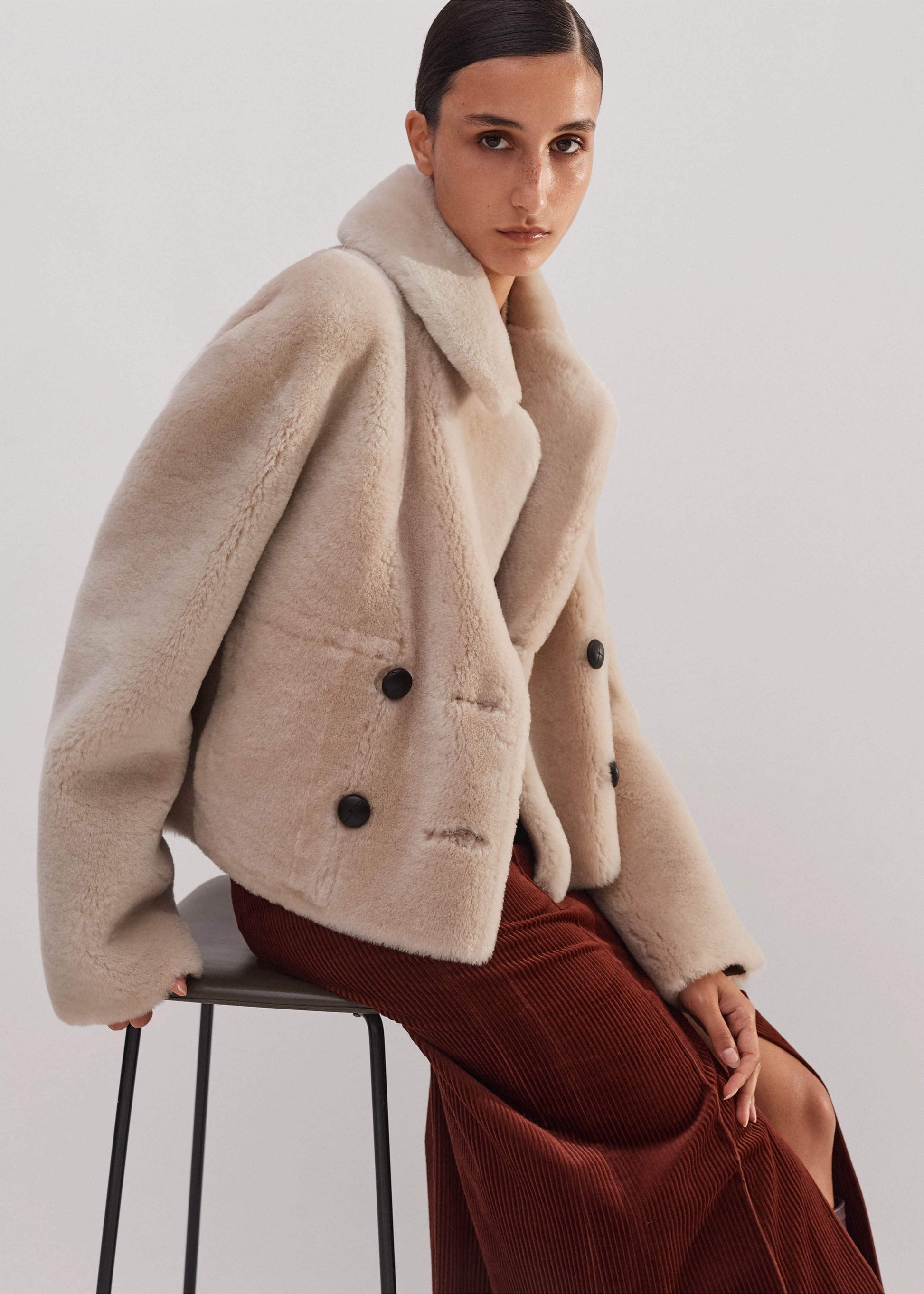 ME and EM Clothing Cream Luxe Short Shearling Coat | Shearling Coats
