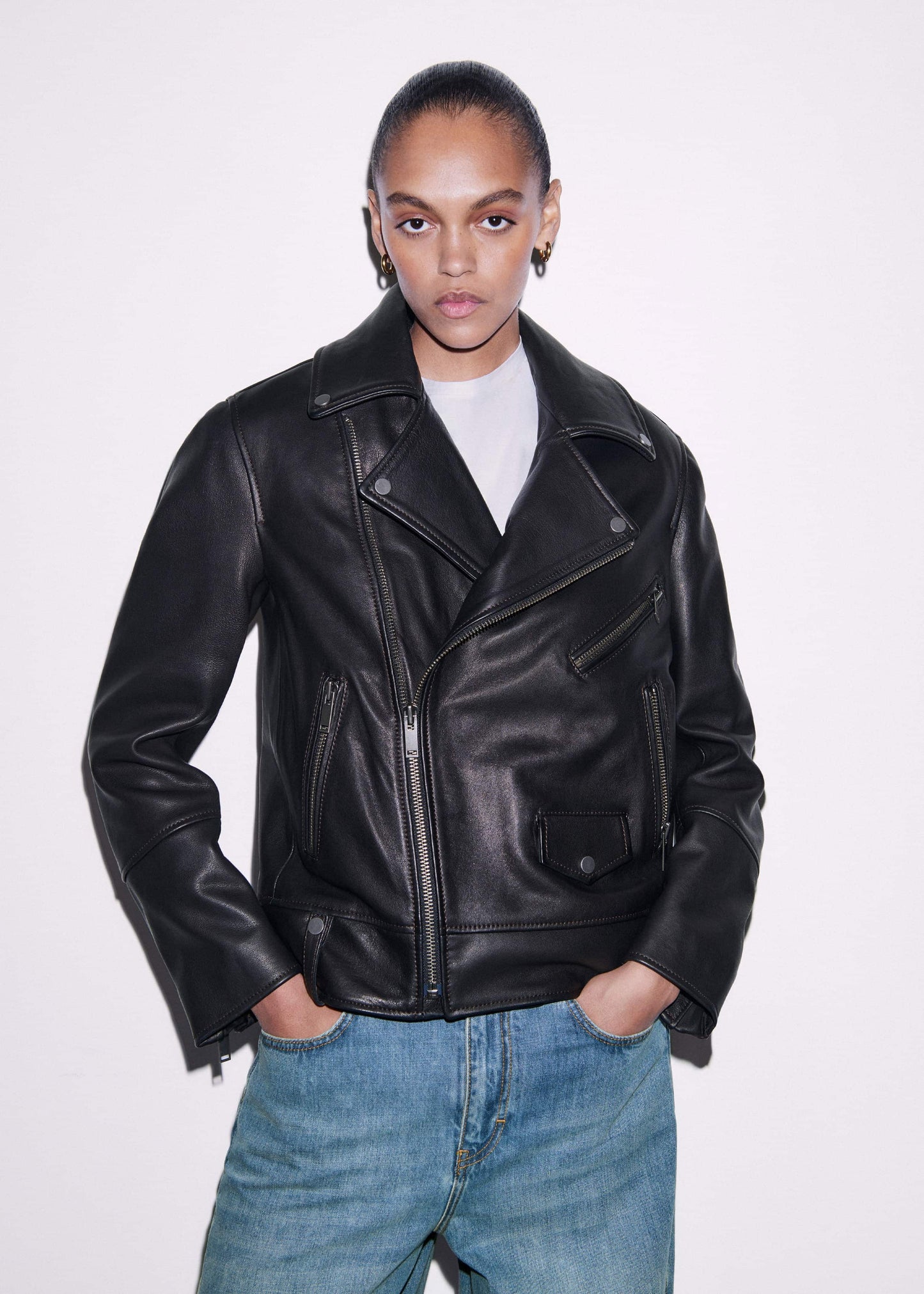 ME and EM Clothing Black Authentic Leather Biker Jacket