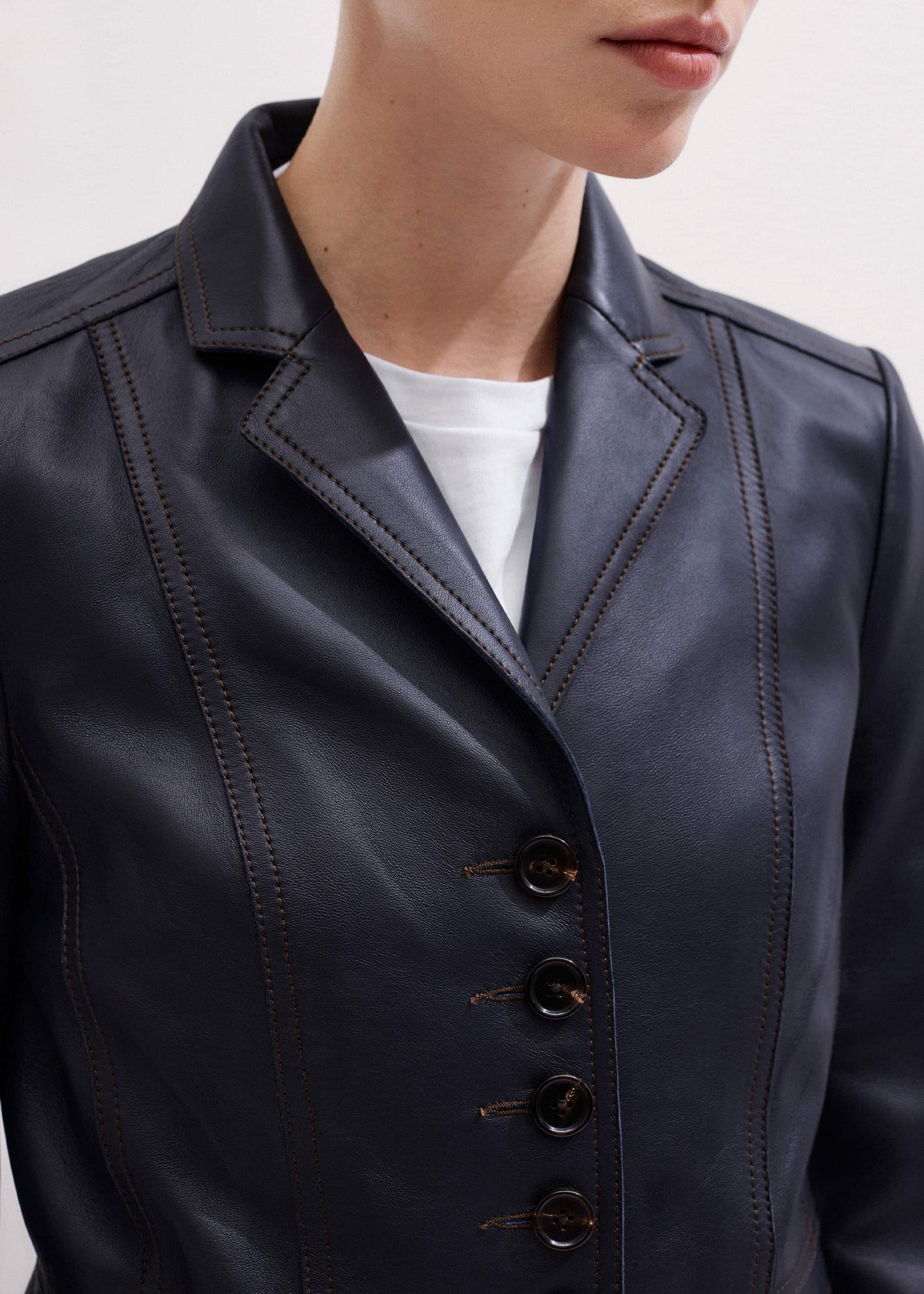 ME and EM Clothing Navy Leather Luxe Short Fitted Blazer