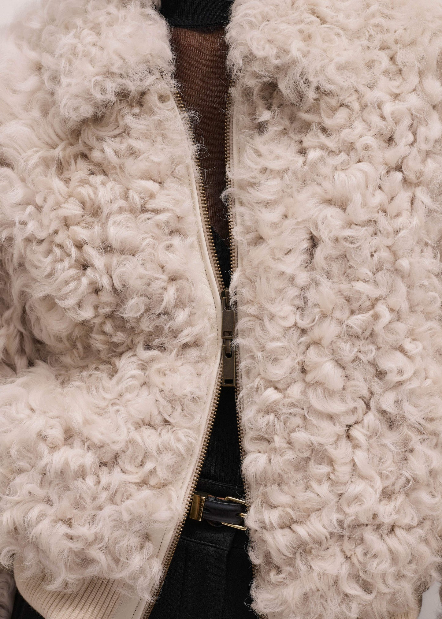 ME and EM Clothing Cream Luxe Shearling Bomber Jacket