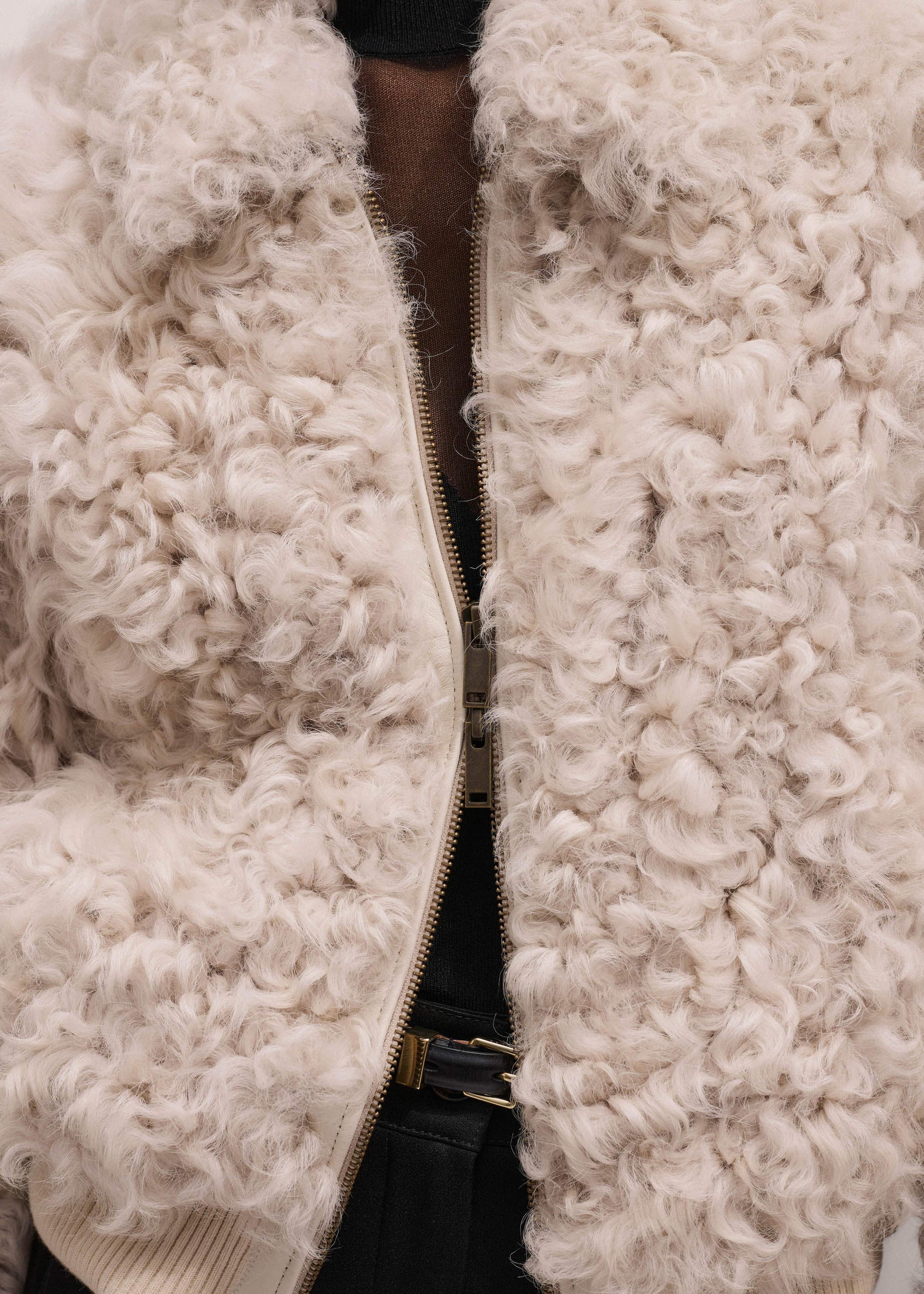 ME and EM Clothing Cream Luxe Shearling Bomber Jacket