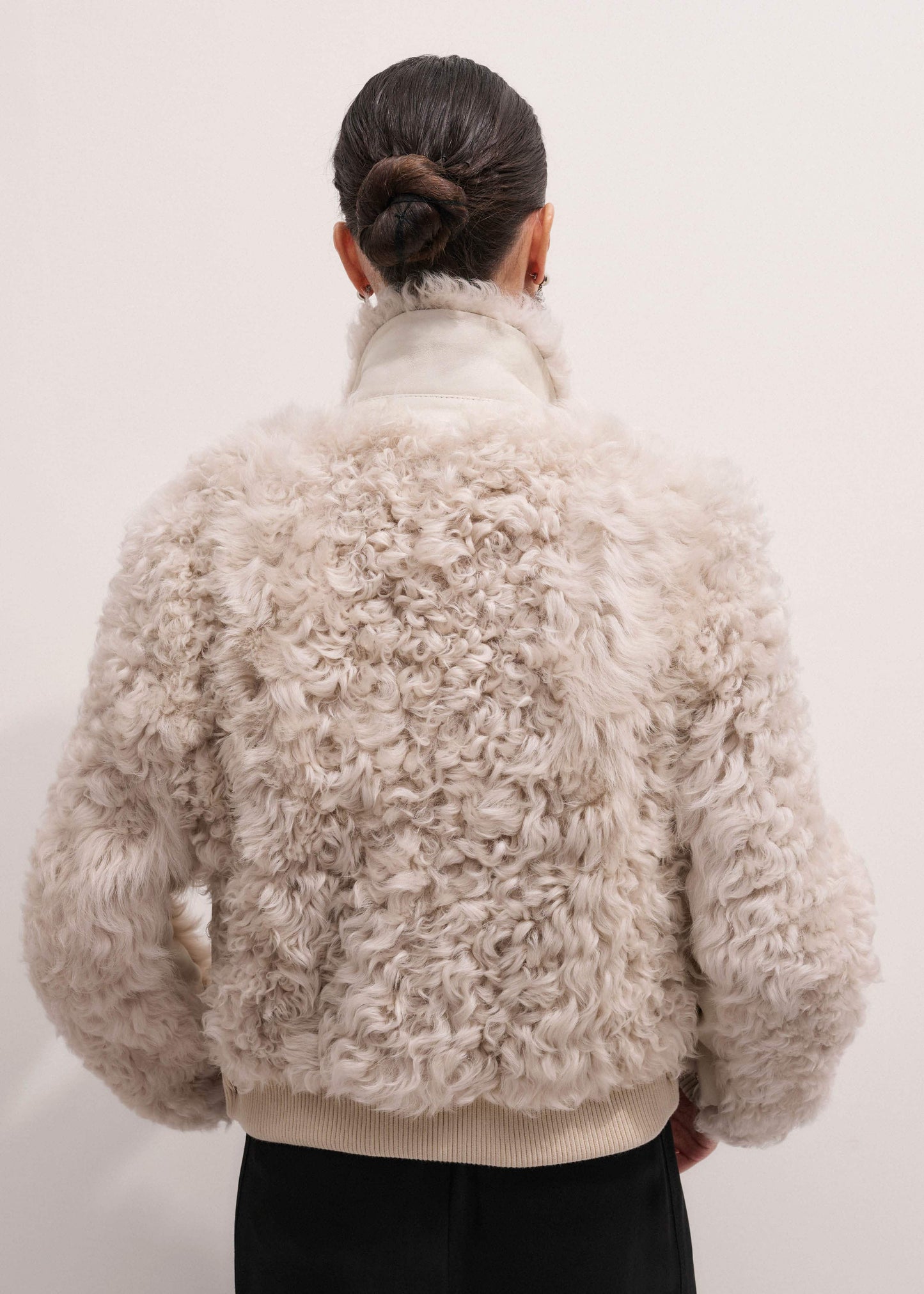 ME and EM Clothing Cream Luxe Shearling Bomber Jacket