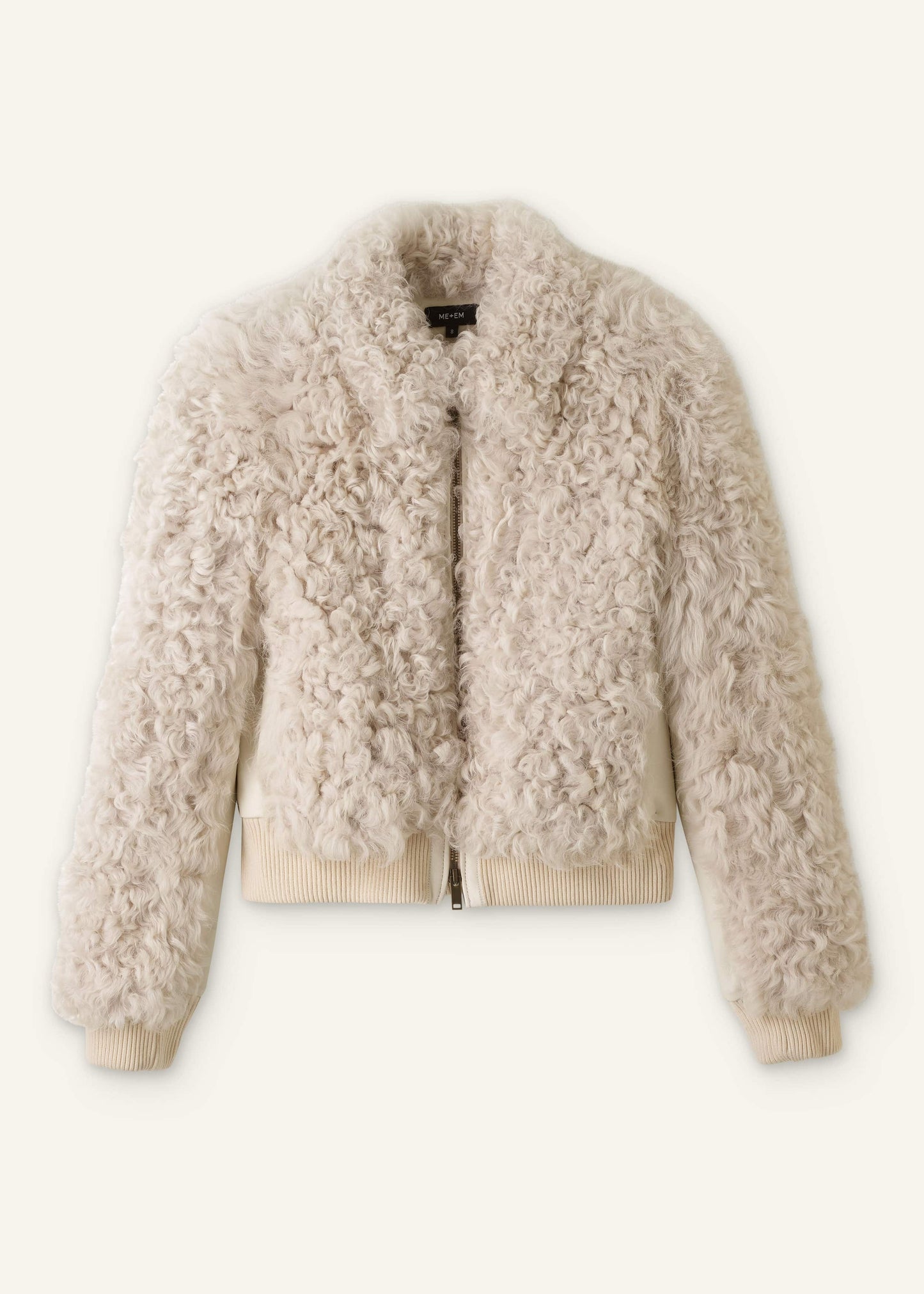 ME and EM Clothing Cream Luxe Shearling Bomber Jacket