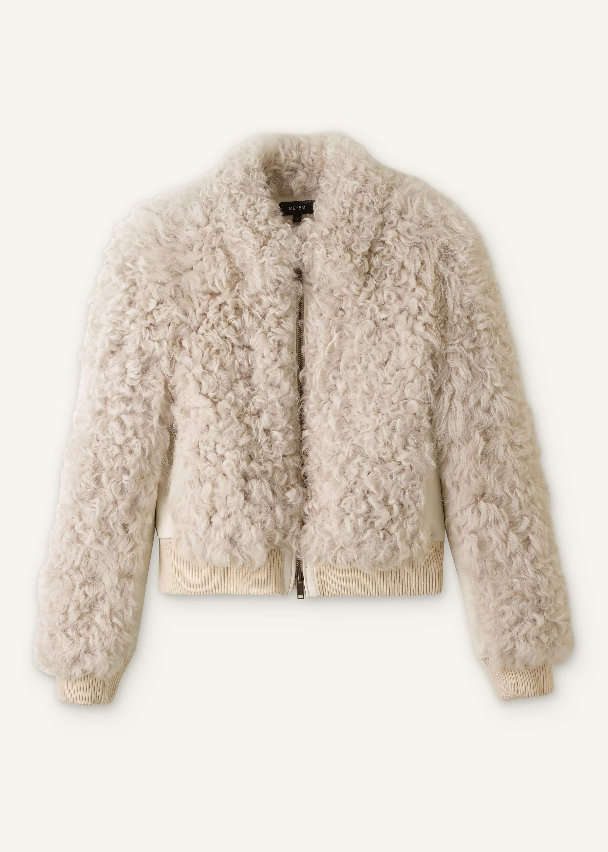 ME and EM Clothing Cream Luxe Shearling Bomber Jacket