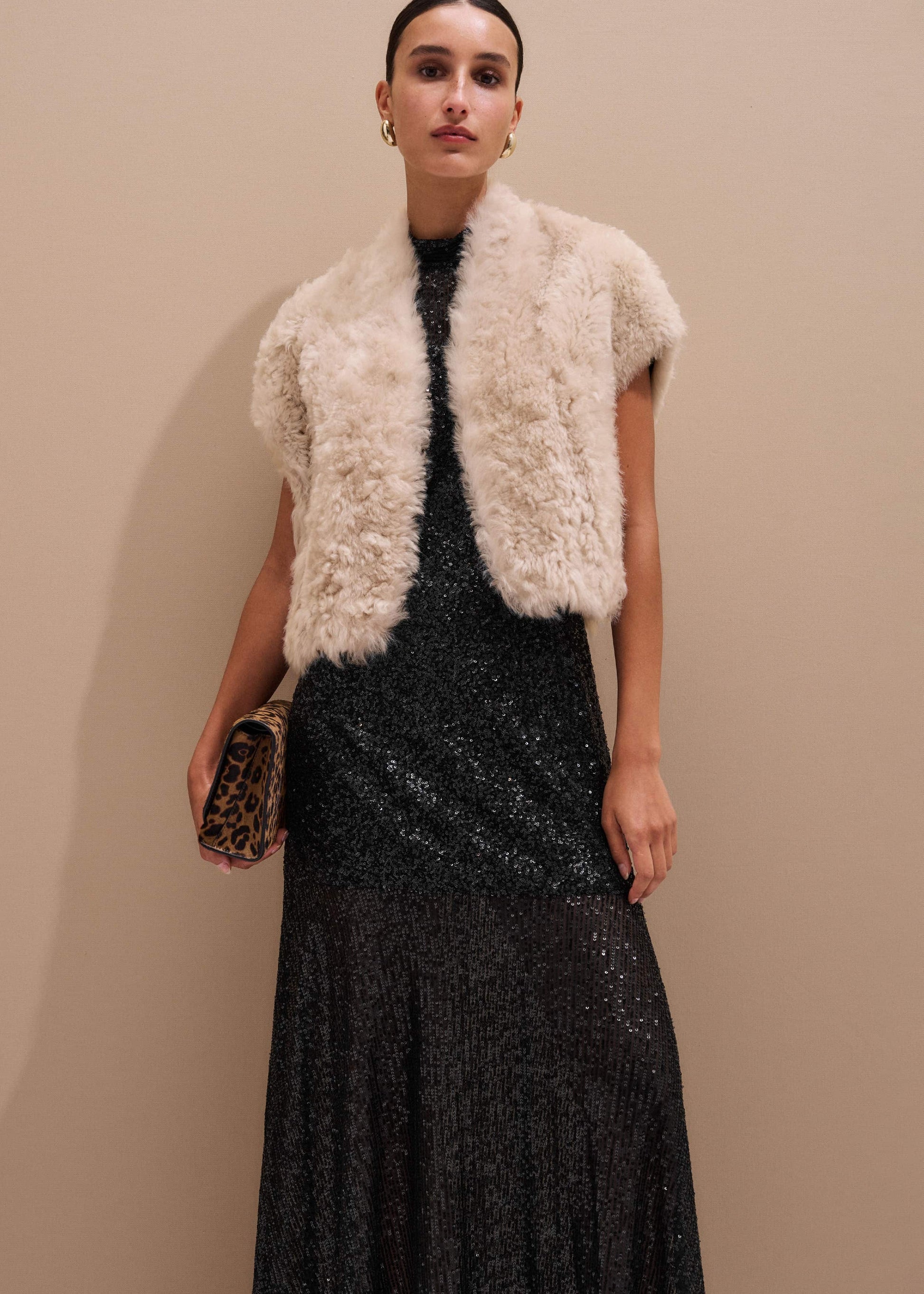 ME and EM Clothing Cream Shearling Evening Layering Shrug