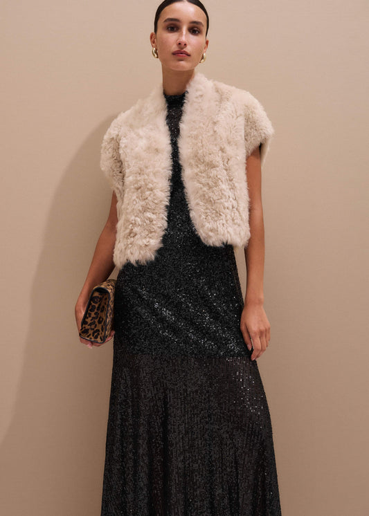 ME and EM Clothing Cream Shearling Evening Layering Shrug