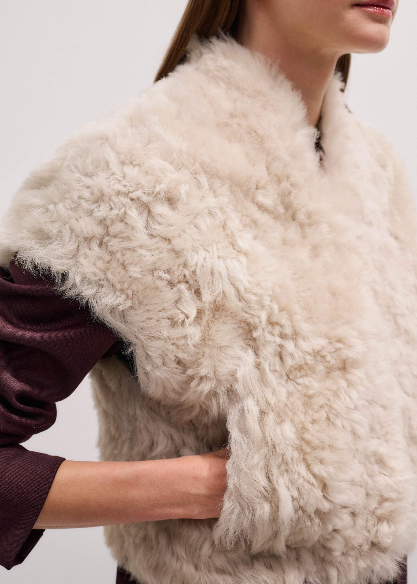 ME and EM Clothing Cream Shearling Evening Layering Shrug