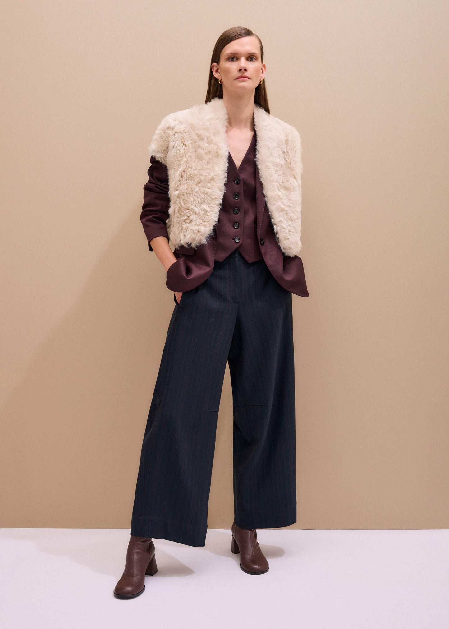 ME and EM Clothing Cream Shearling Evening Layering Shrug
